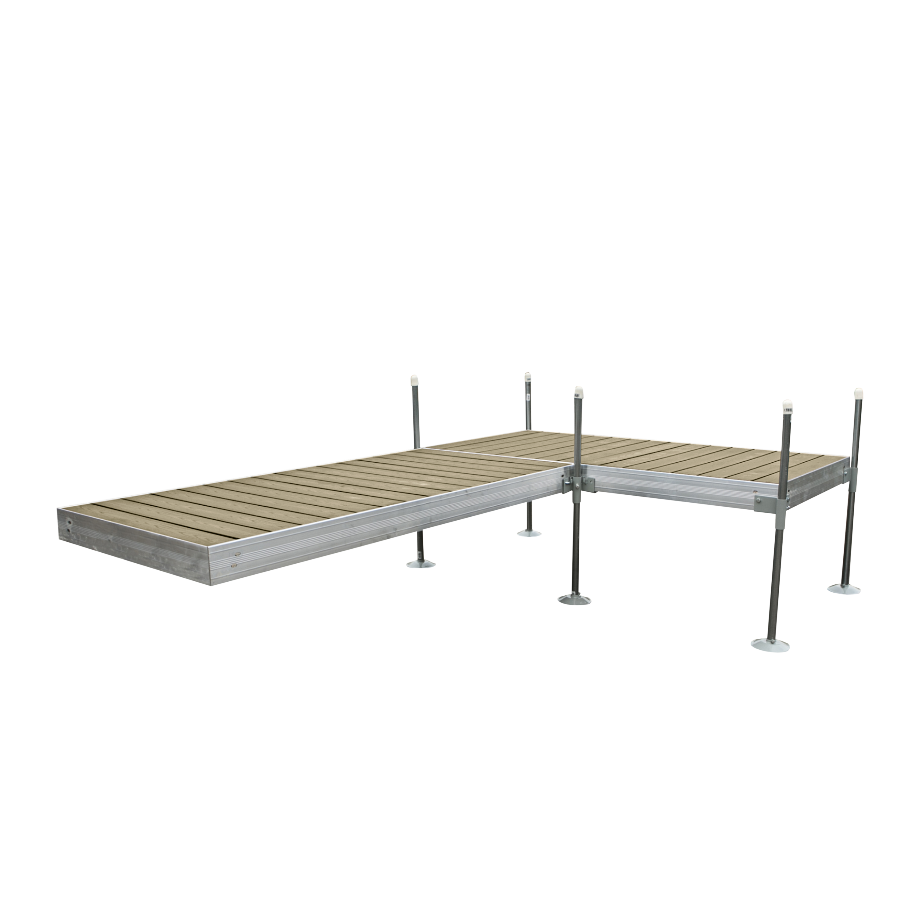 12' L-Shaped Boat Dock System with Aluminum Frame and Tan Composite Decking