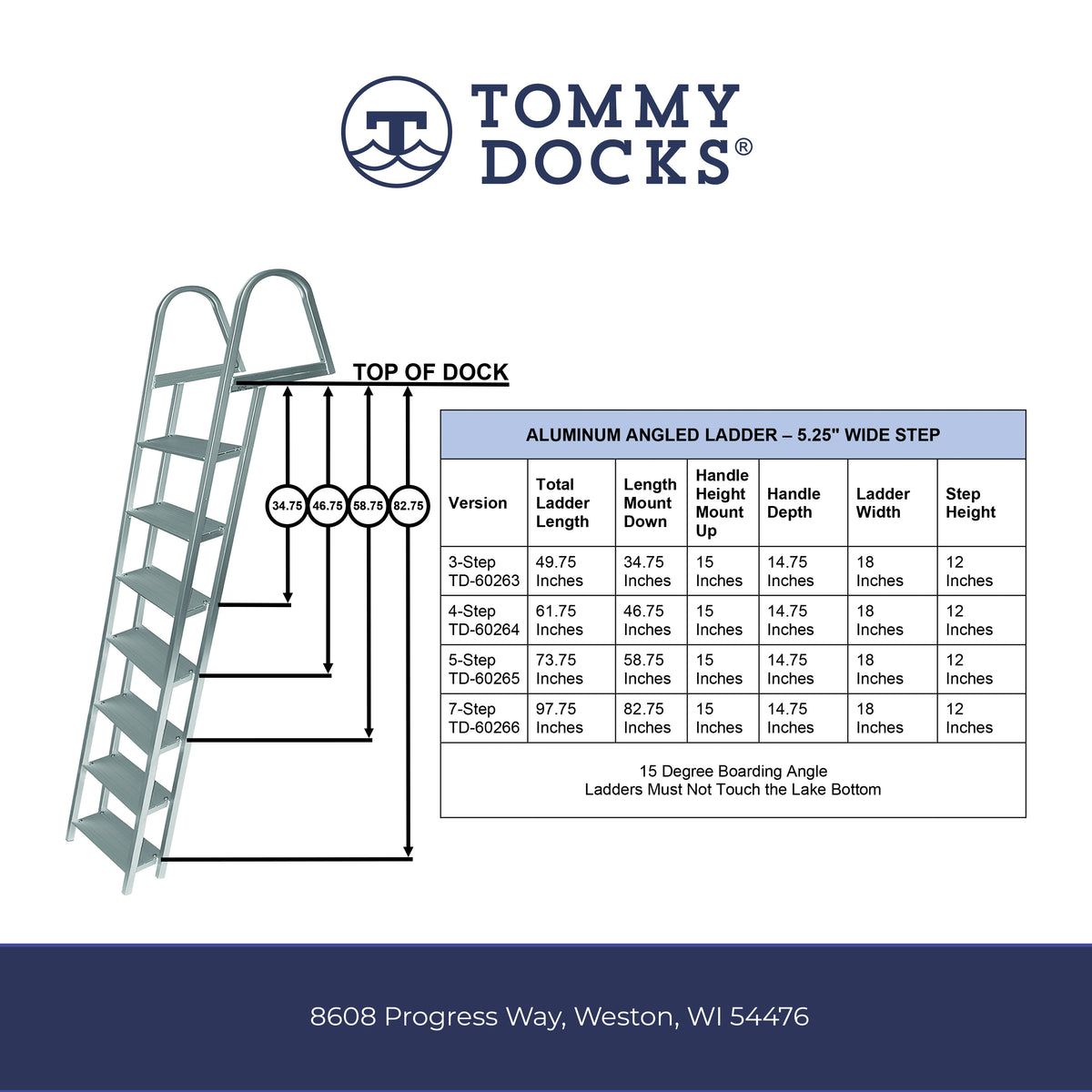 5-Step Angled Ladder - Wide Step - with Mounting Hardware