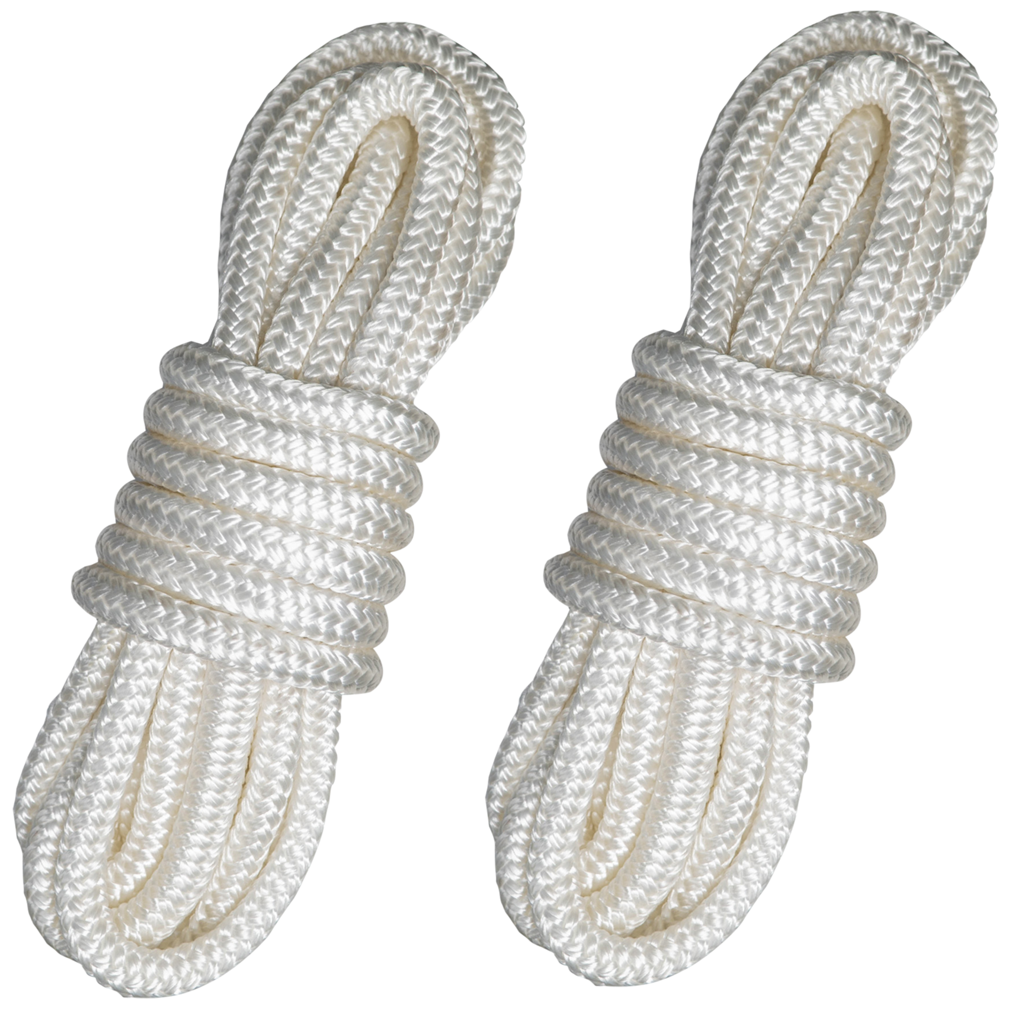 Dock Line - Nylon Dbl Braid 3/8" x 15' - 12" Eye Splice White - 2 Pack