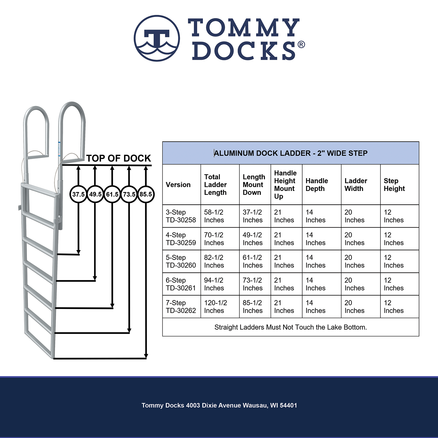 Aluminum Lifting Ladder - Standard 2" Wide Step