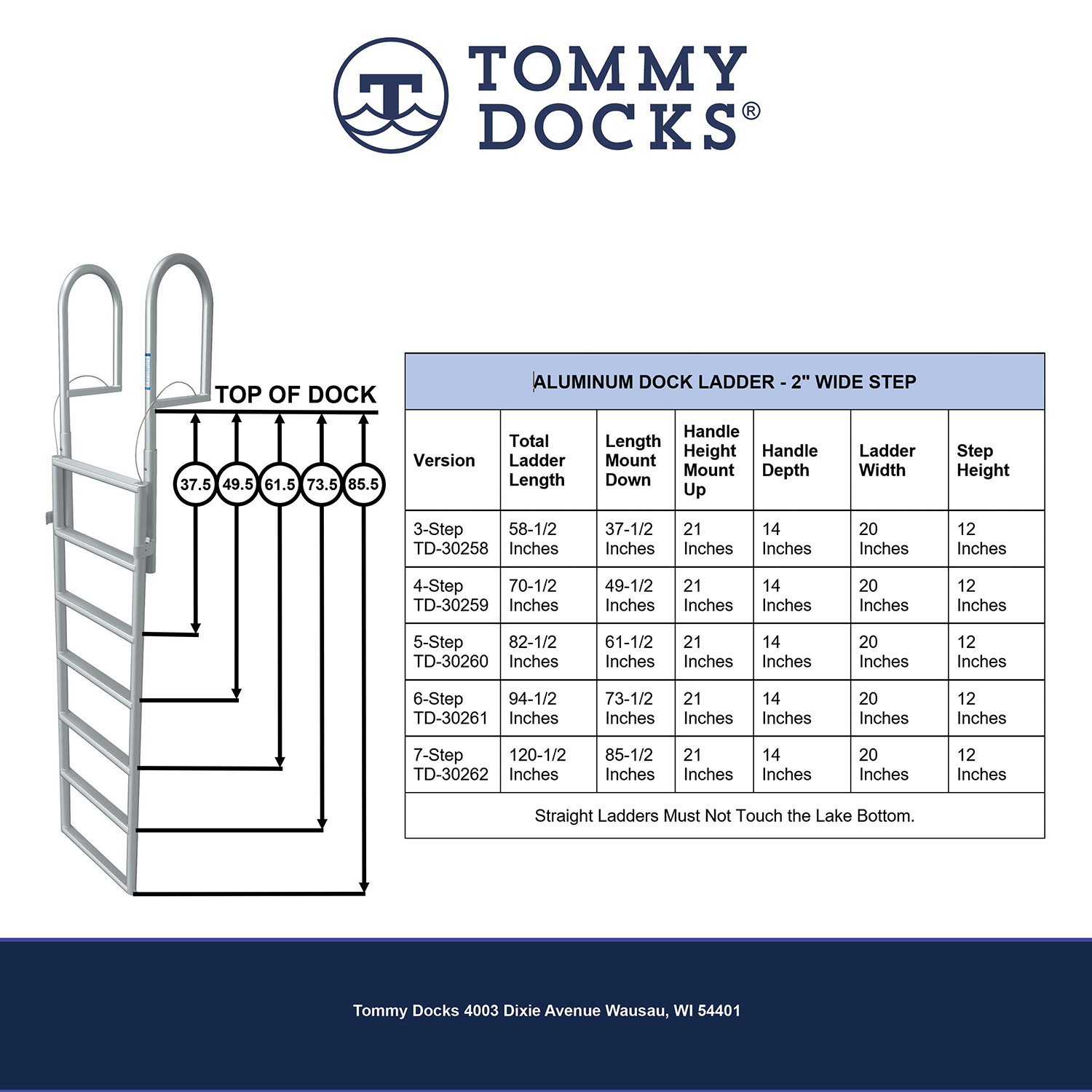 6 Rung Aluminum Lifting Ladder - Standard 2" Wide Step