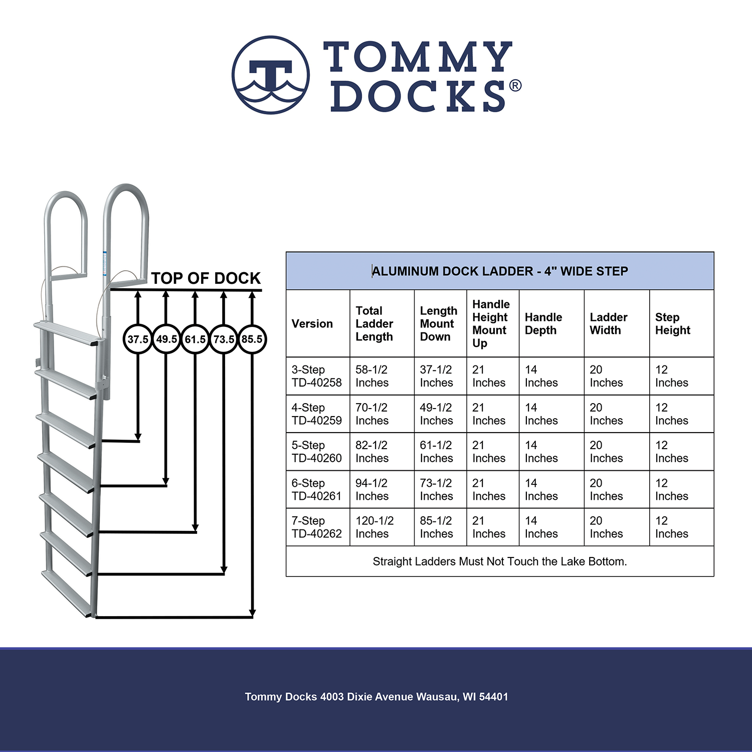 4 Rung Aluminum Lifting Ladder - 4" Wide Step