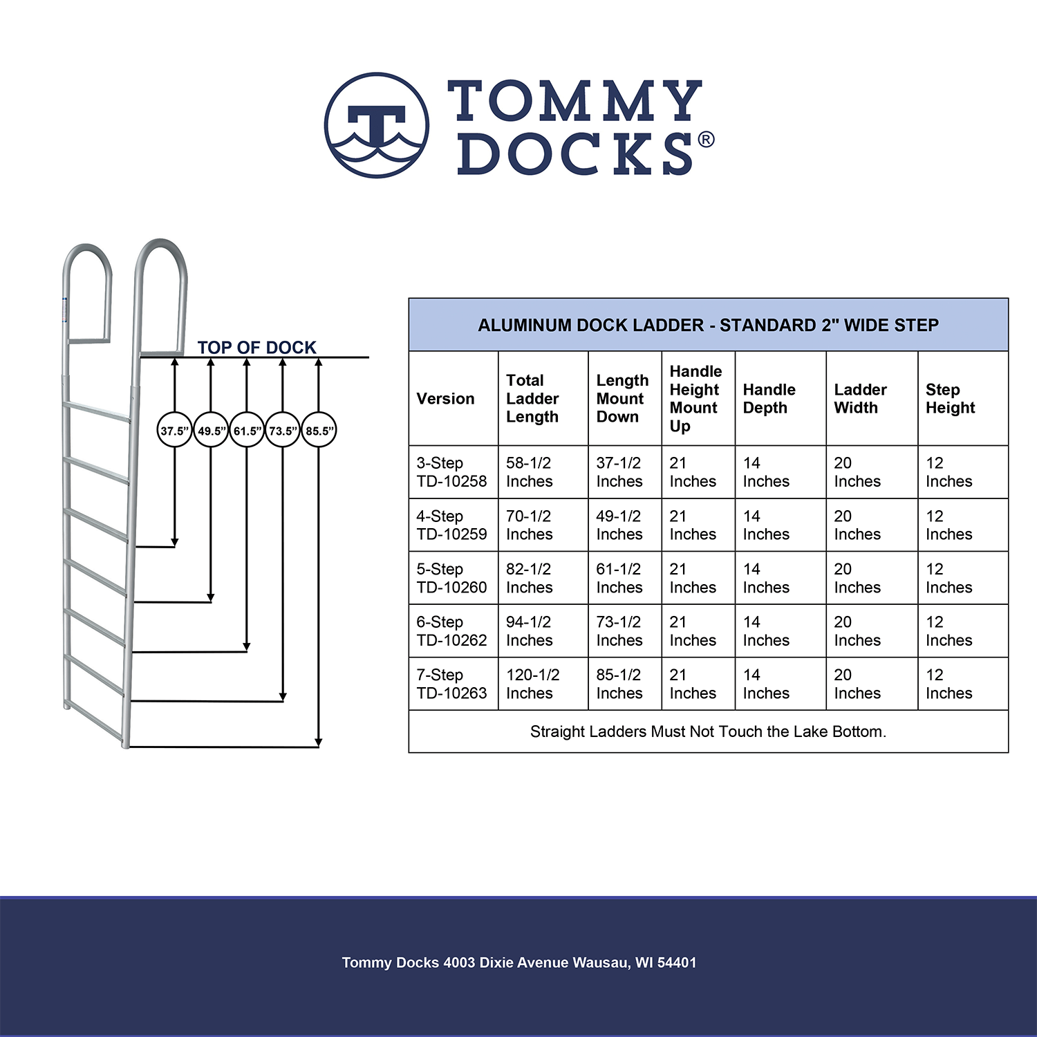 6 Rung Aluminum Ladder - Standard 2" Wide Step