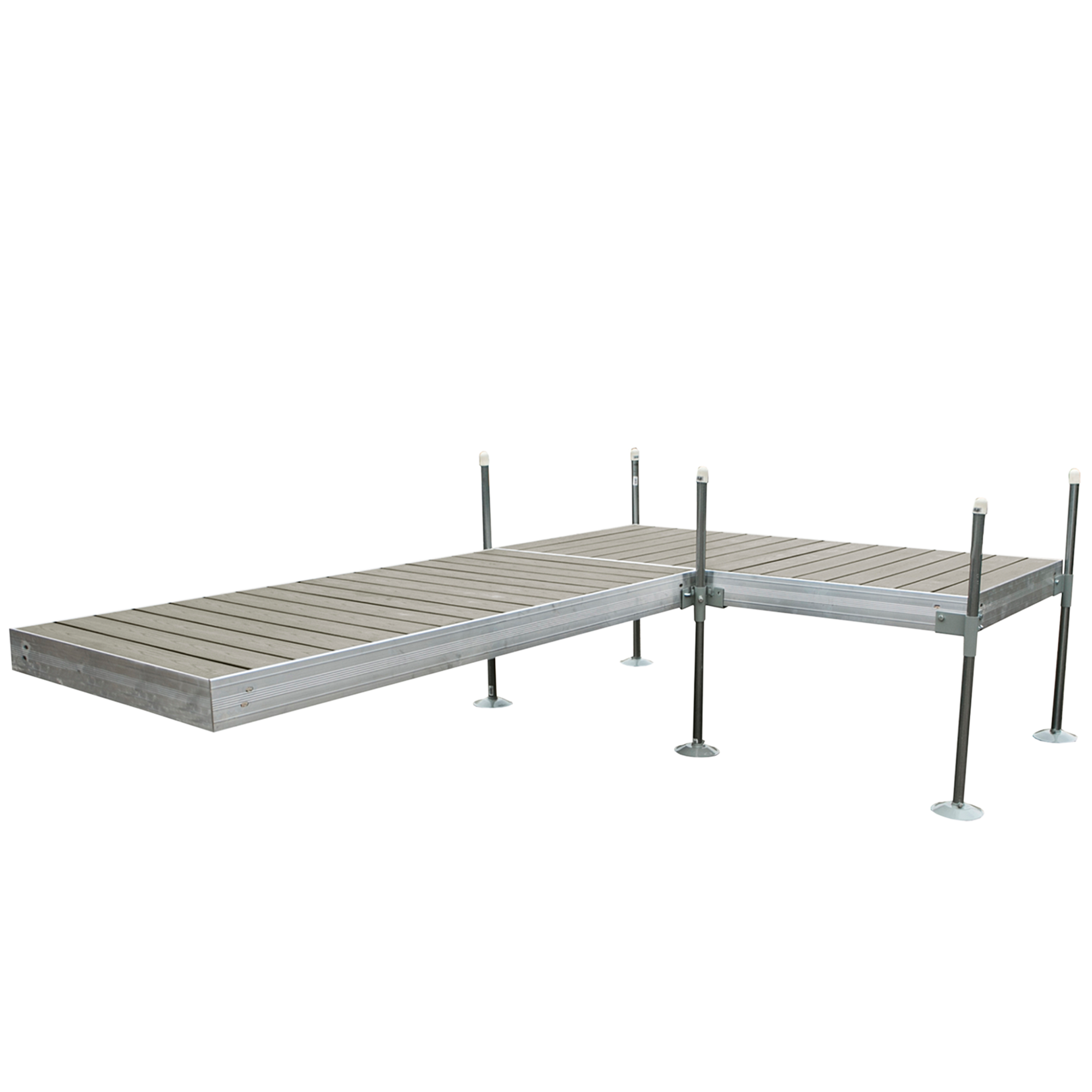 12' L-Shaped Boat Dock System with Aluminum Frame and Gray Composite Decking