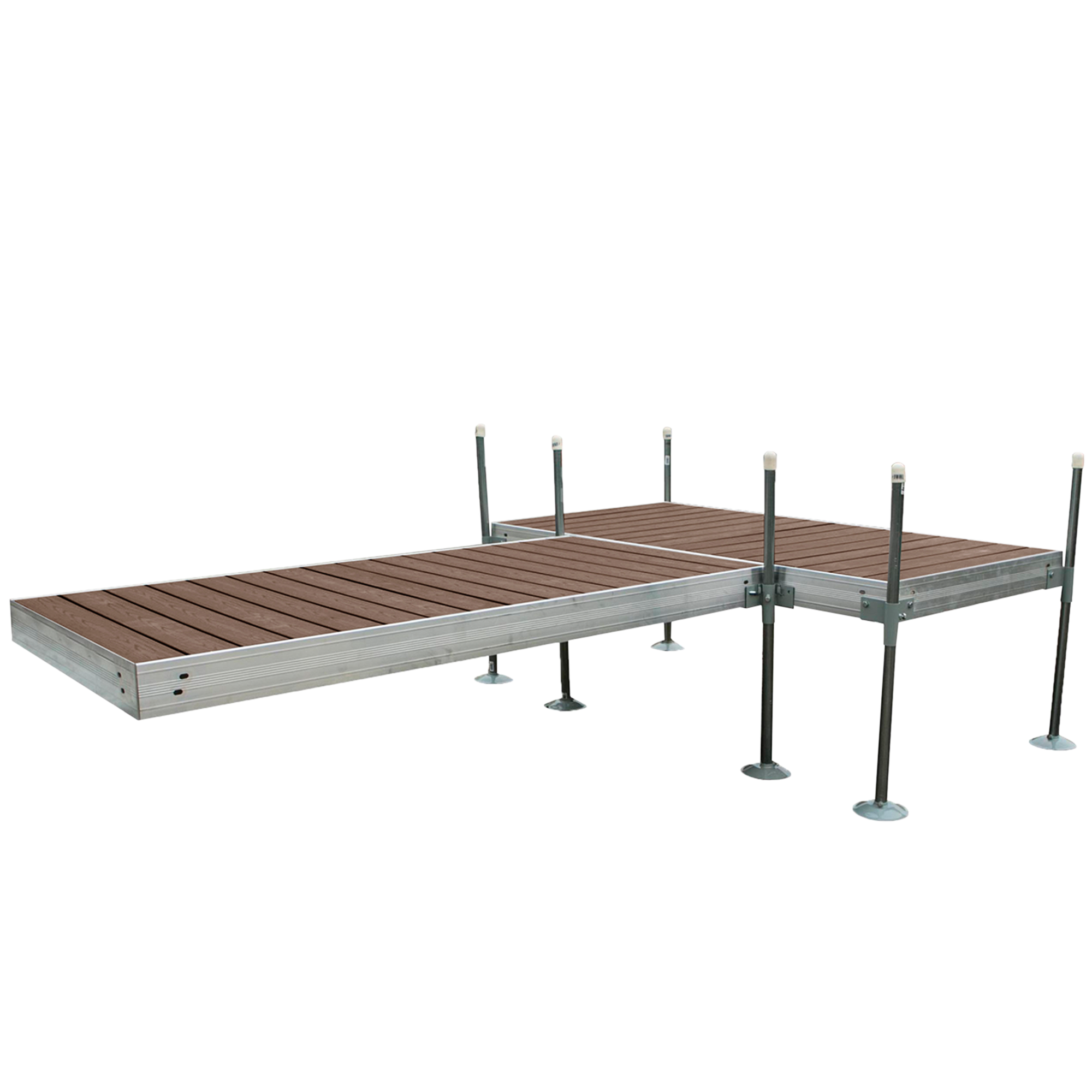 12' T-Shaped Boat Dock System with Aluminum Frame and Brown Composite Decking
