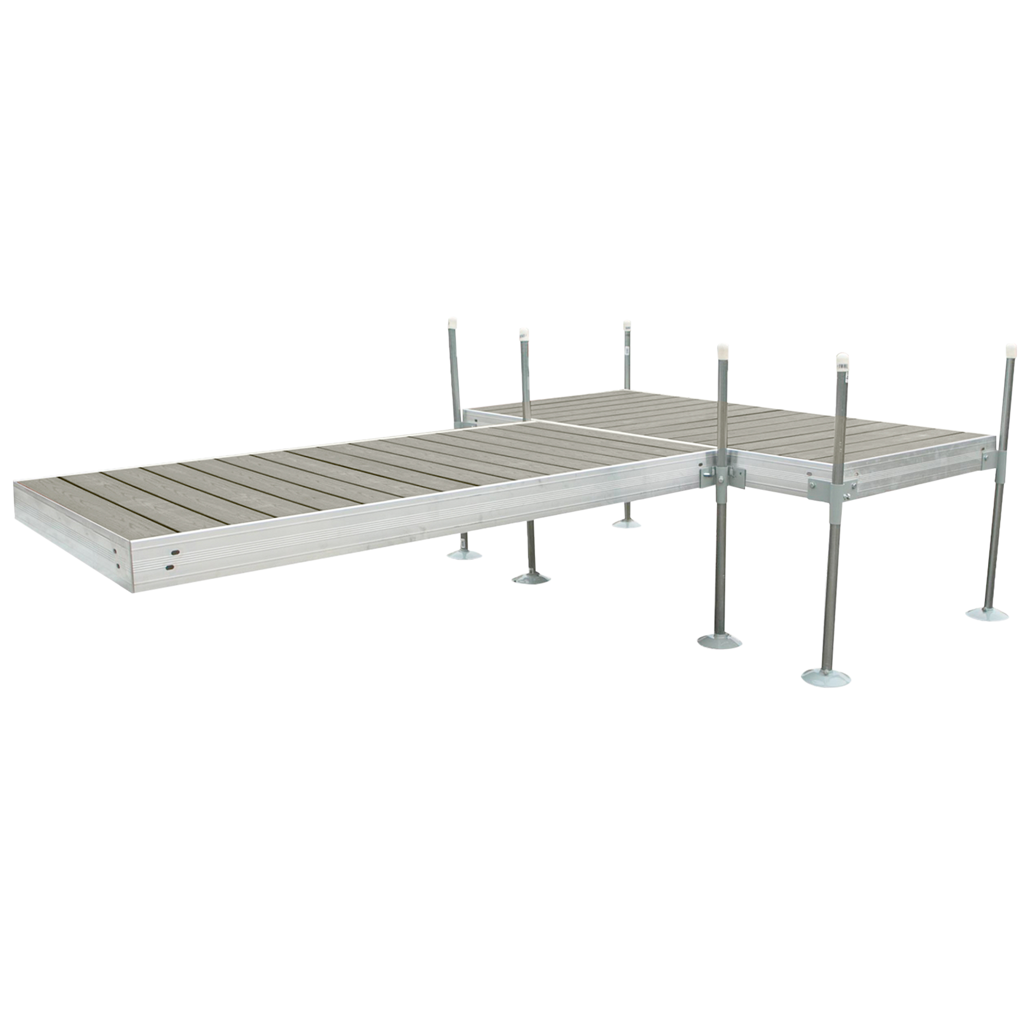 12' T-Shaped Boat Dock System with Aluminum Frame and Gray Composite Decking