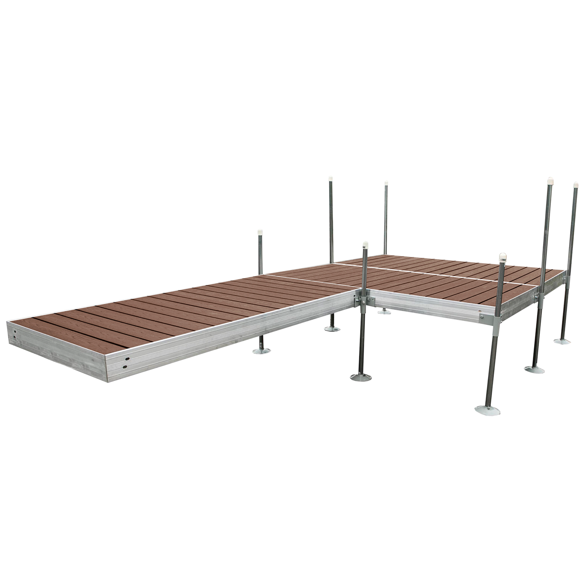 16' Platform Boat Dock System with Aluminum Frame and Brown Composite Decking