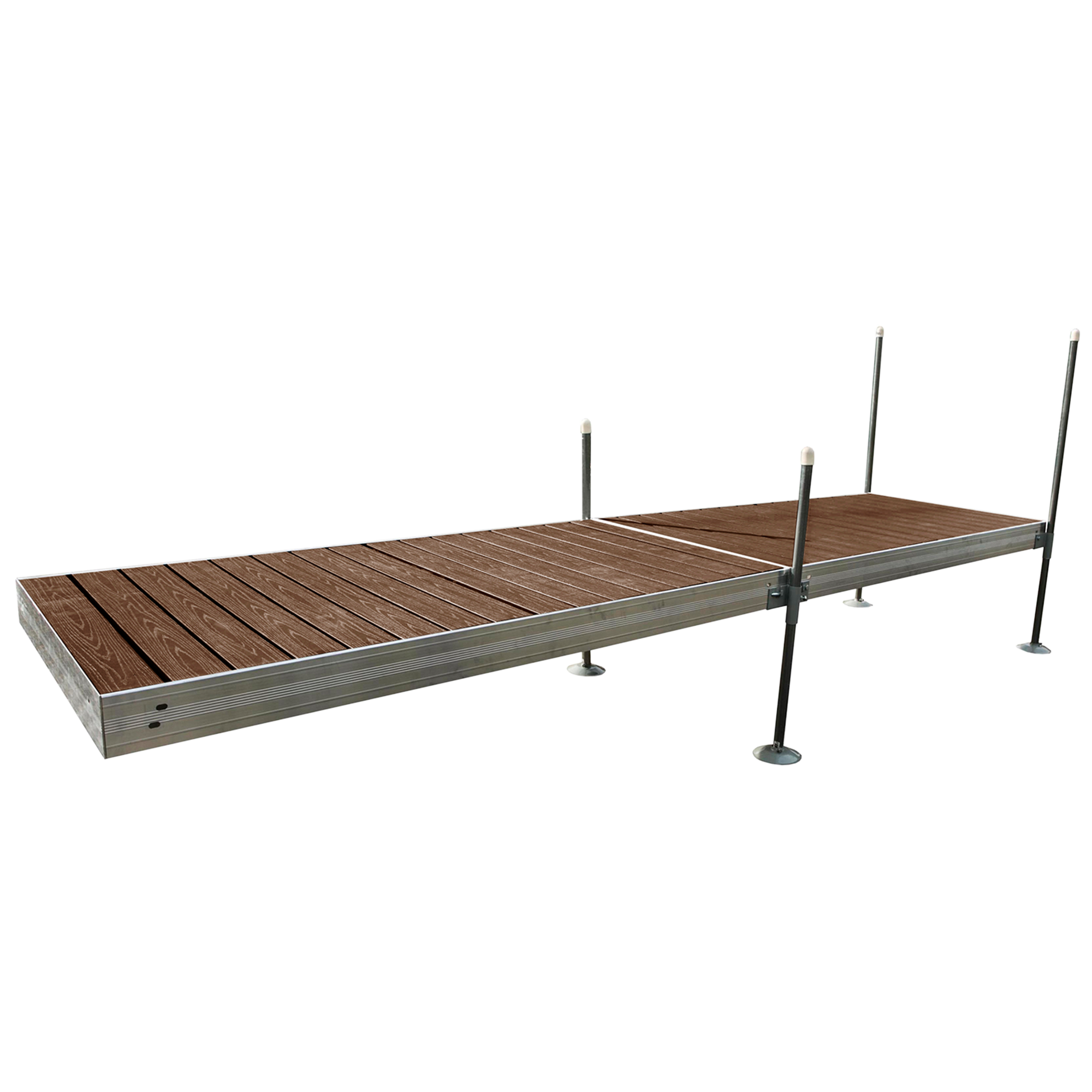 16' Straight Boat Dock System with Aluminum Frame and Brown Composite Decking