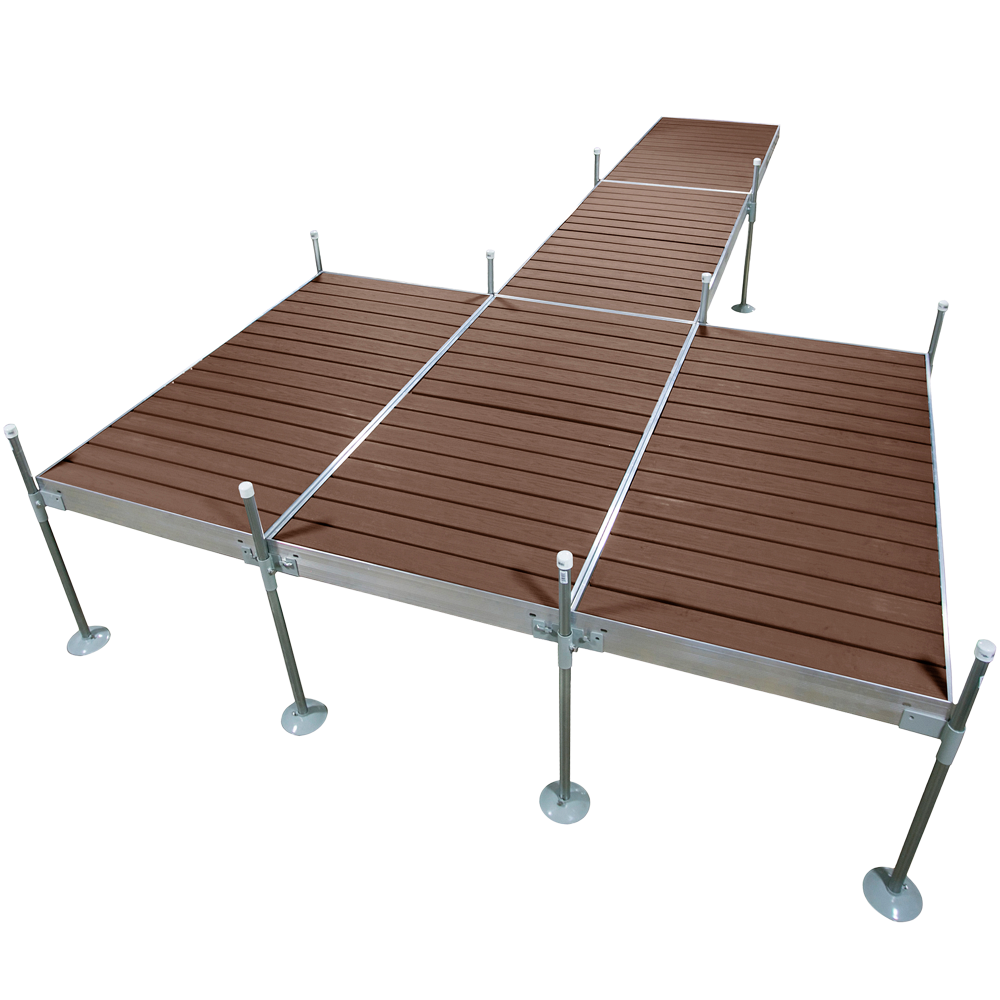 24' Platform Boat Dock System with Aluminum Frame and Brown Composite Decking