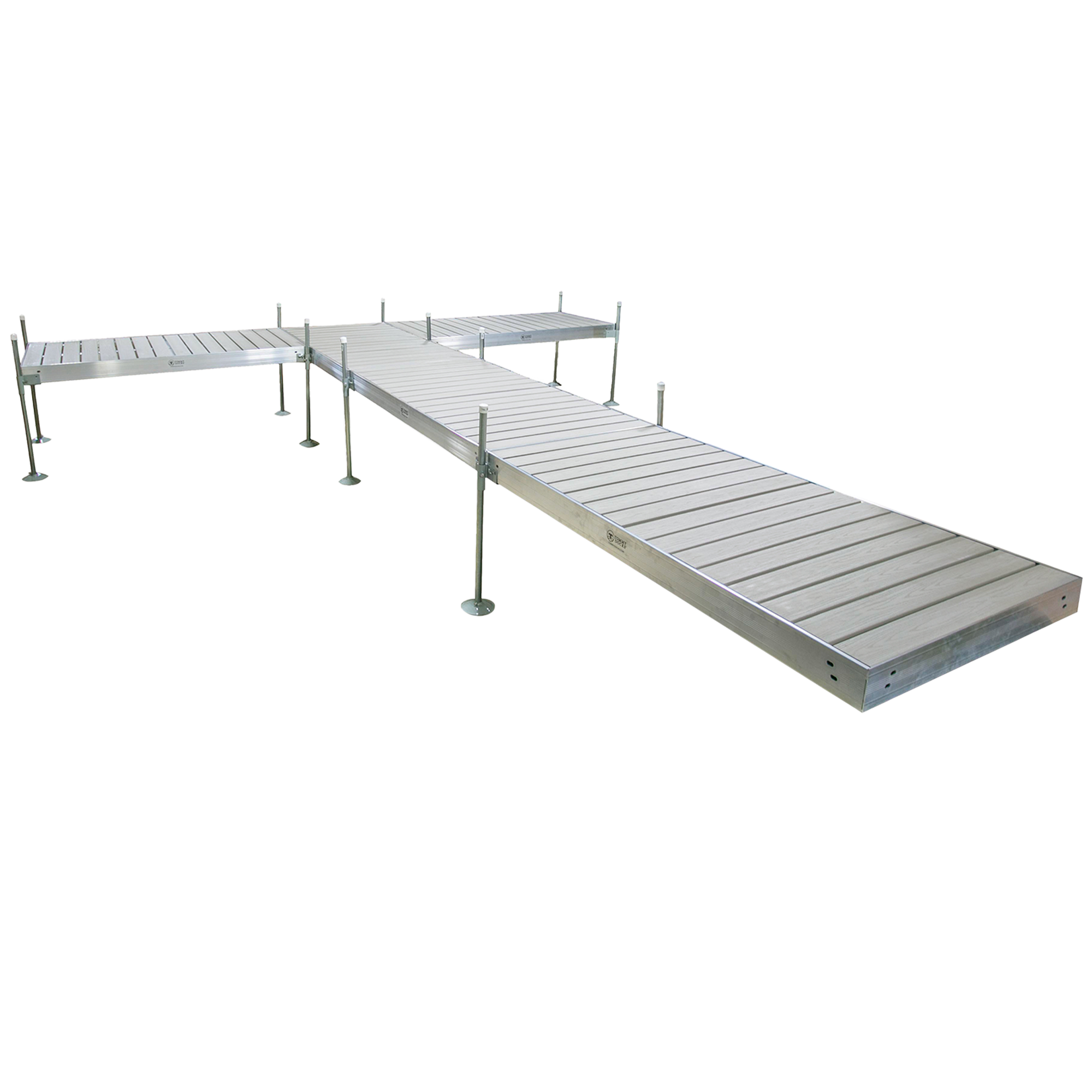 24' T-Shaped Boat Dock System with Aluminum Frame and Gray Composite Decking