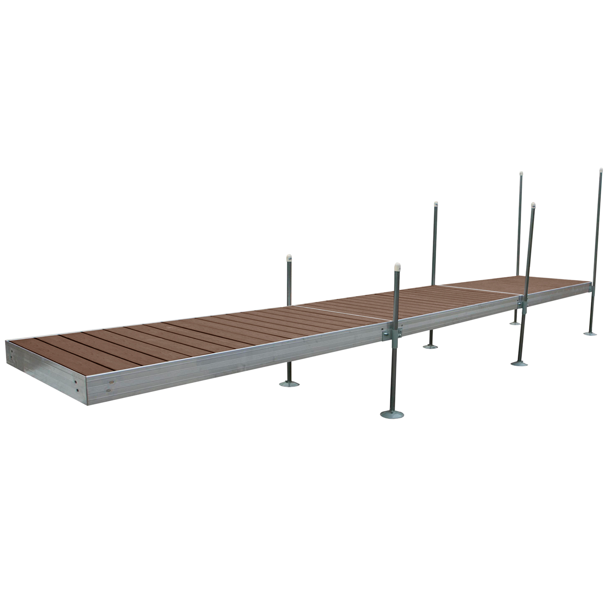 24' Straight Boat Dock System with Aluminum Frame and Brown Composite Decking