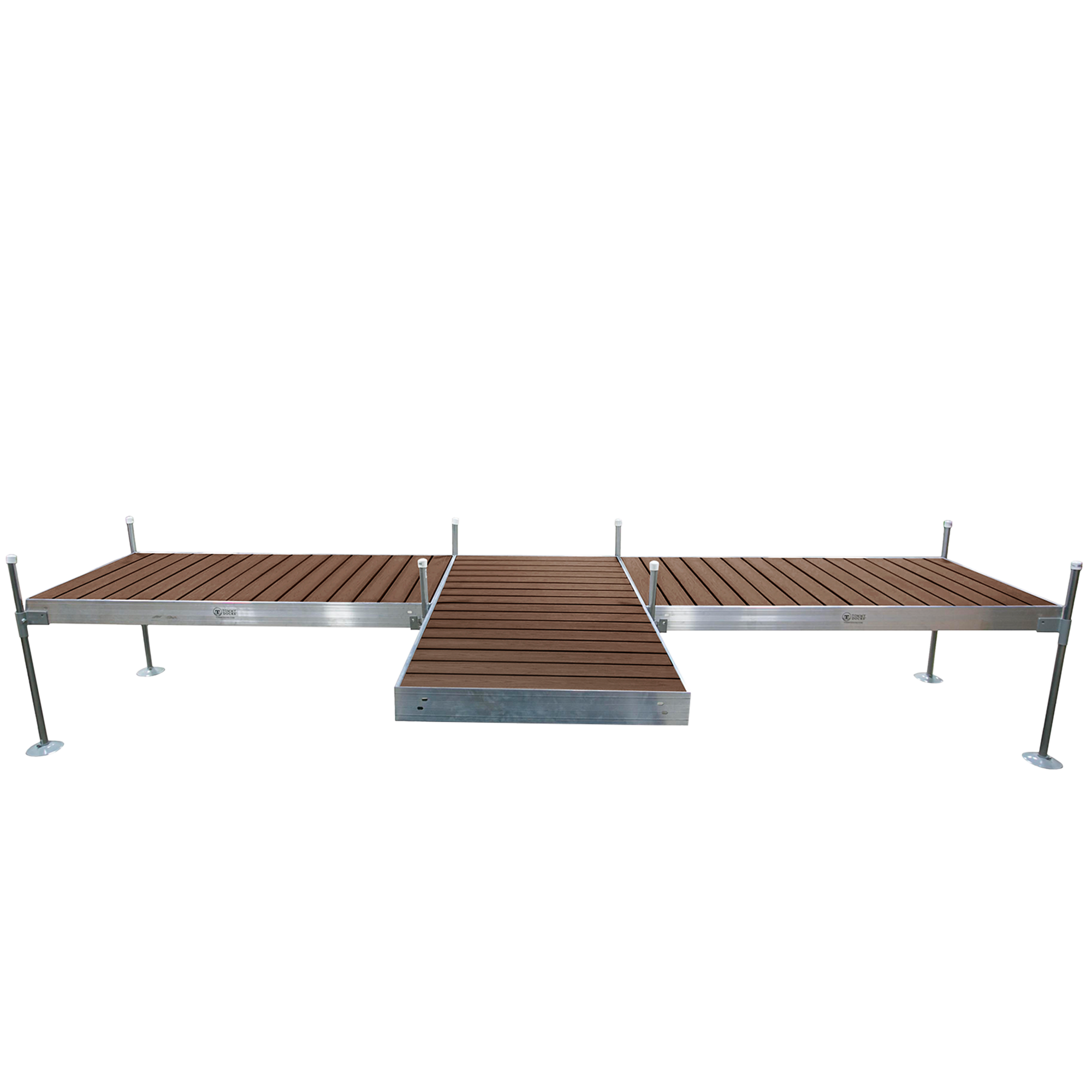 8' T-Shaped Boat Dock System with Aluminum Frame and Brown Composite Decking