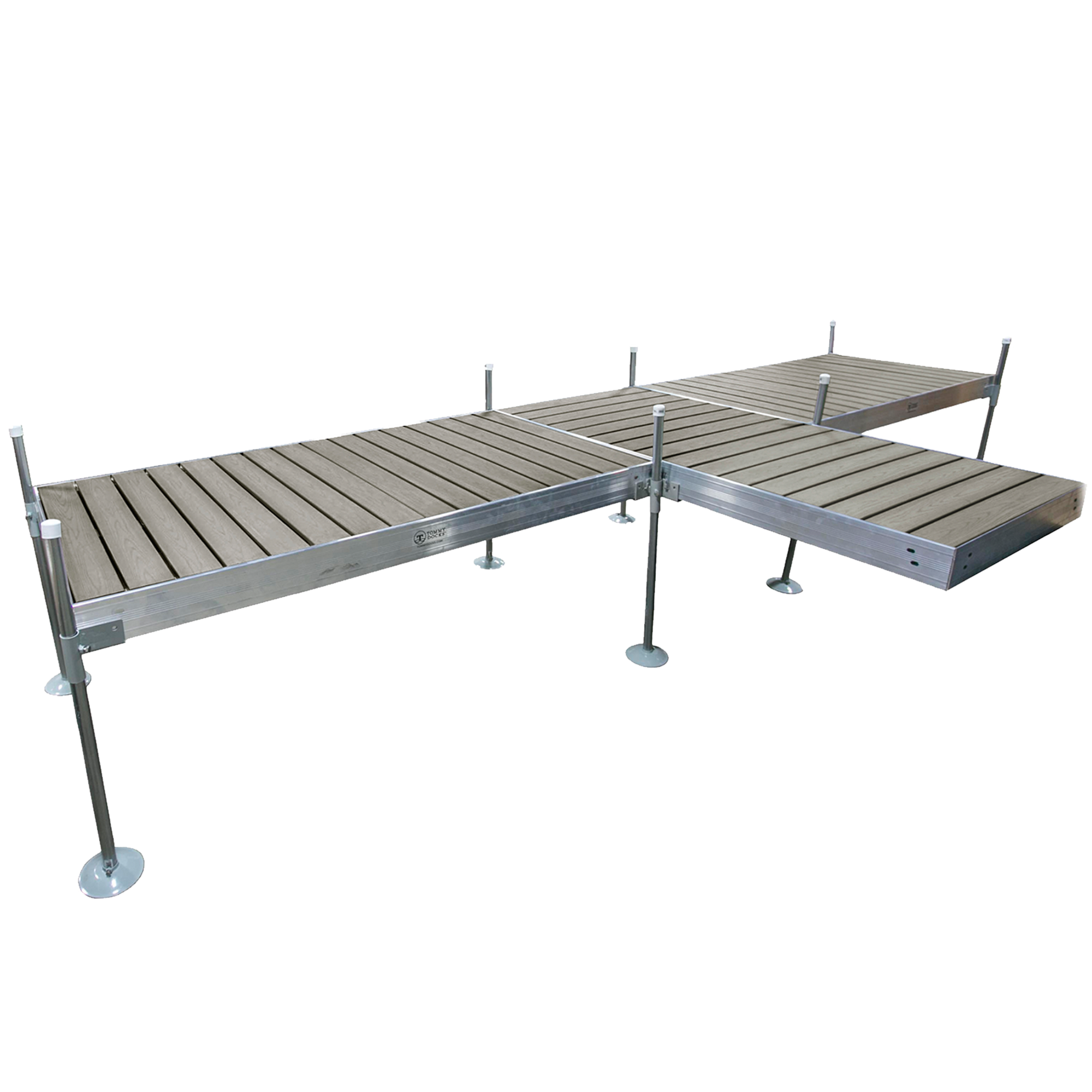 8' T-Shaped Boat Dock System with Aluminum Frame and Gray Composite Decking