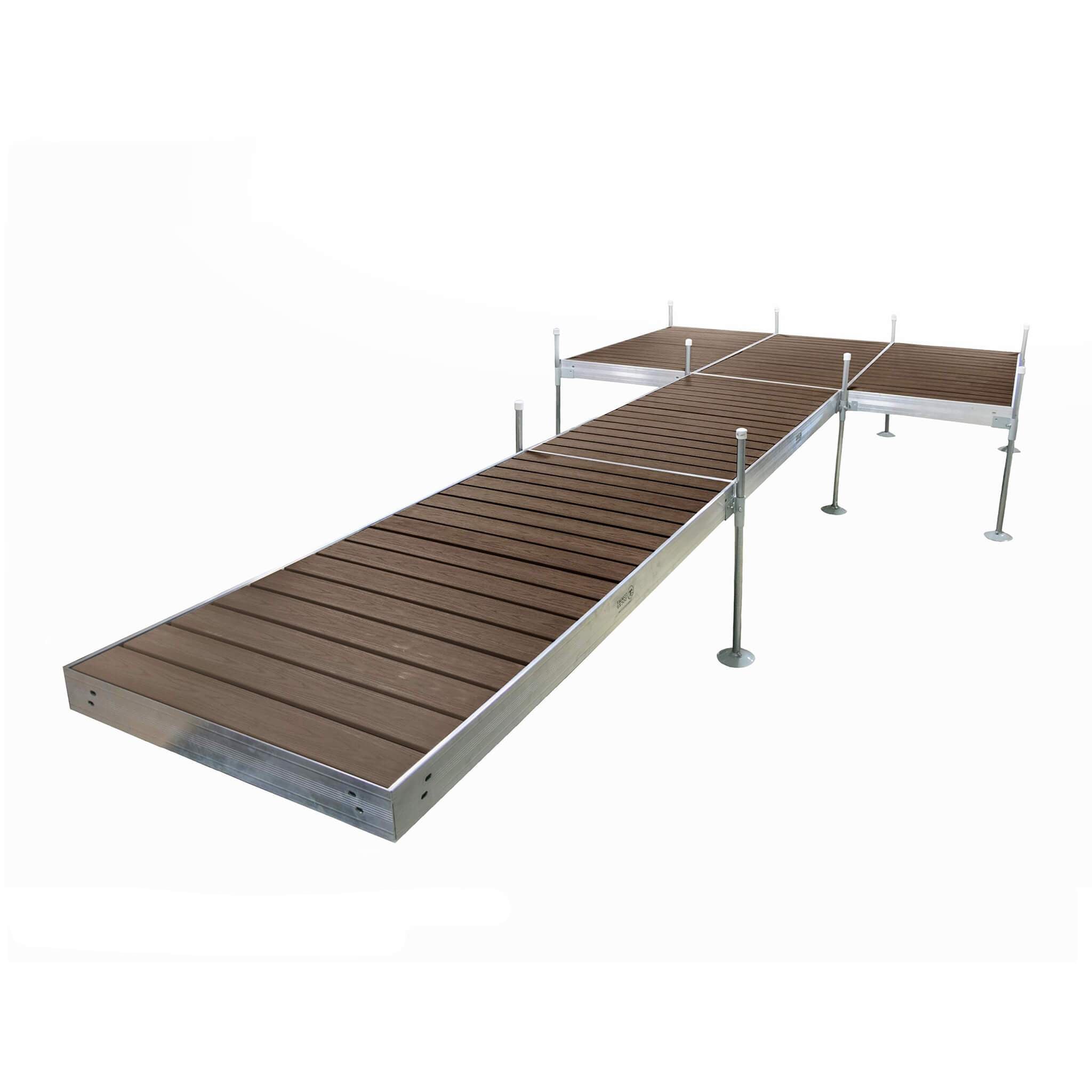 24' PLATFORM-STYLE ALUMINUM FRAME WITH COMPOSITE DECKING COMPLETE DOCK PACKAGE - WOODLAND BROWN