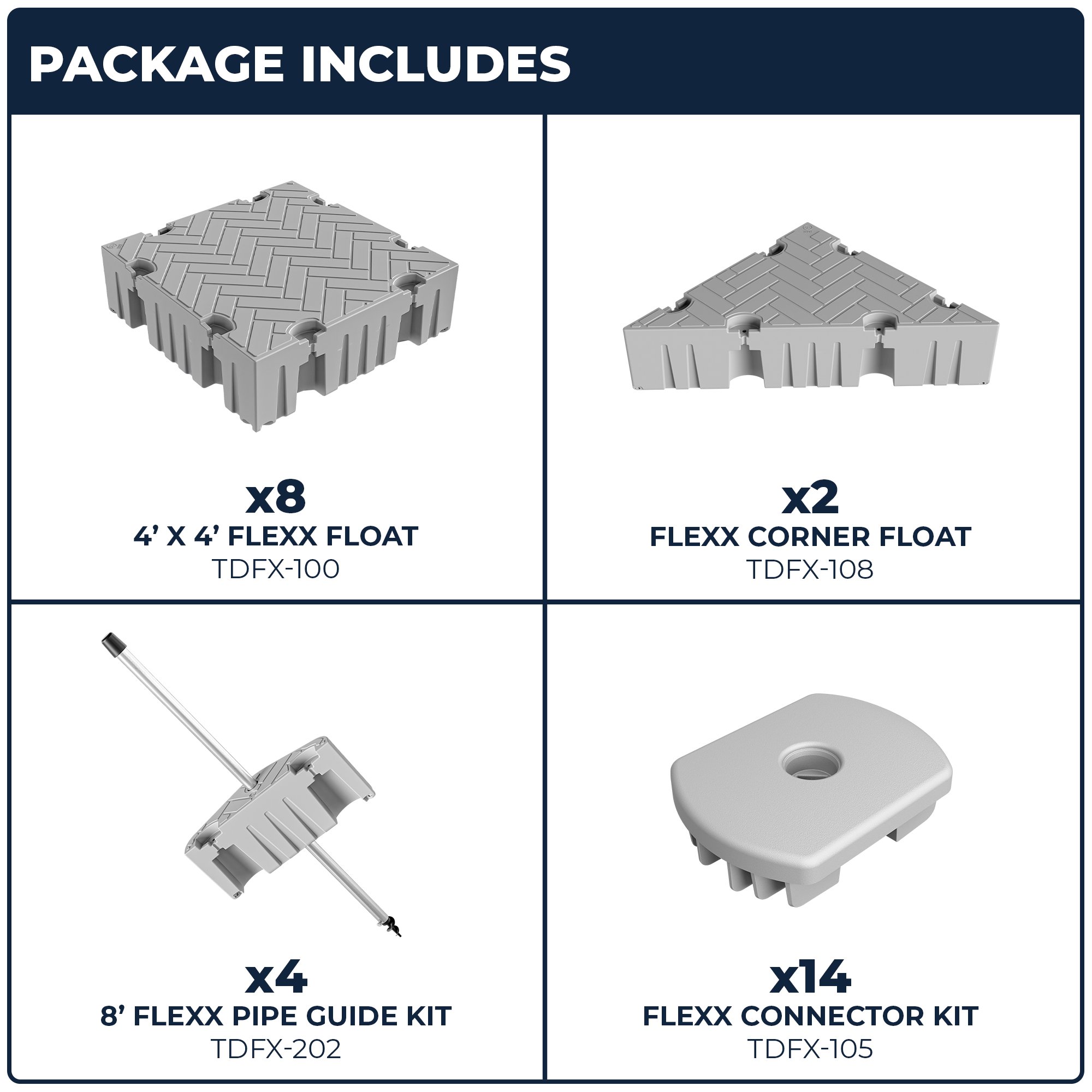 16' Extended T-Shaped Floating Dock Package w/ Corner Floats and Pipe Guides