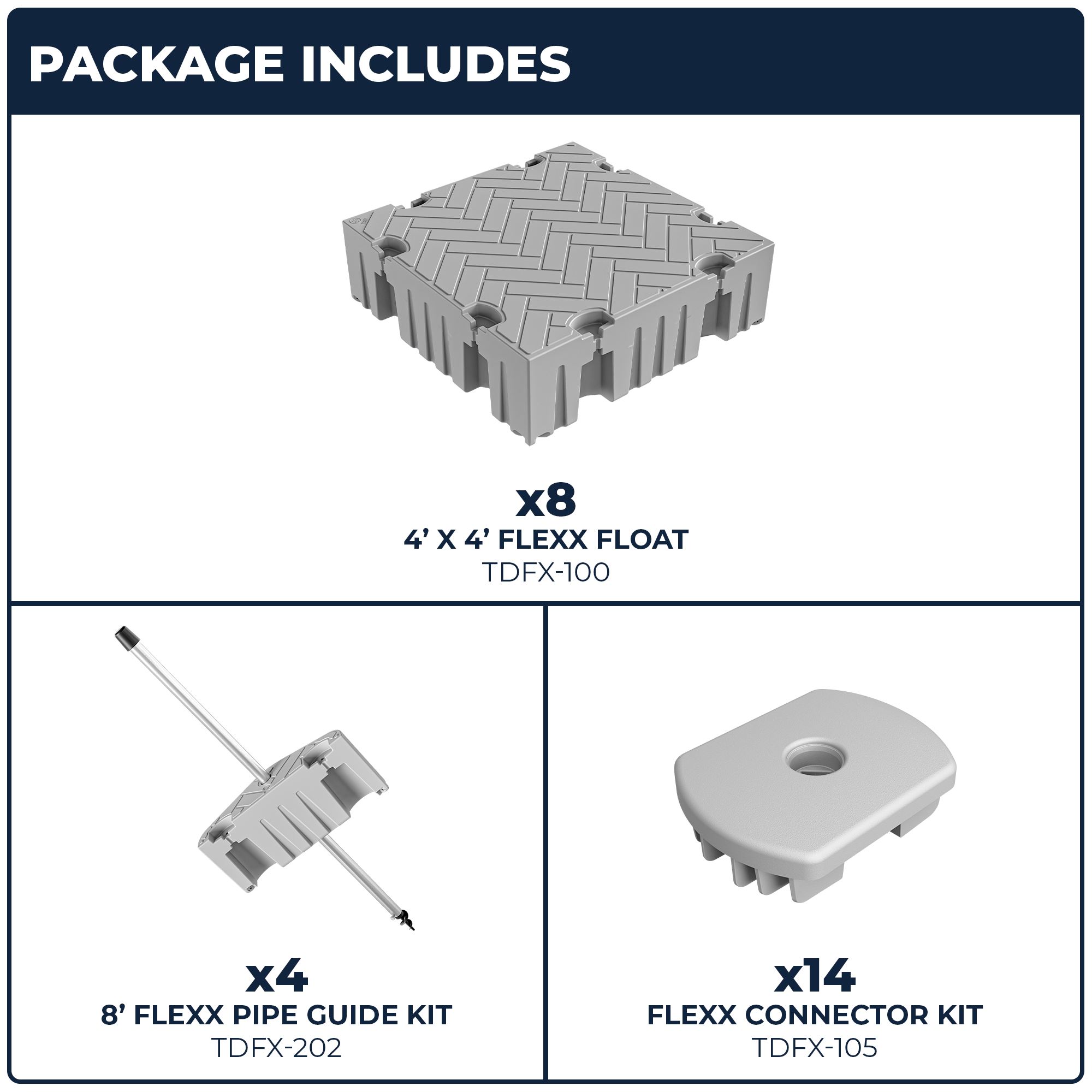 16' Extended T-Shaped Floating Dock Package w/Pipe Guides