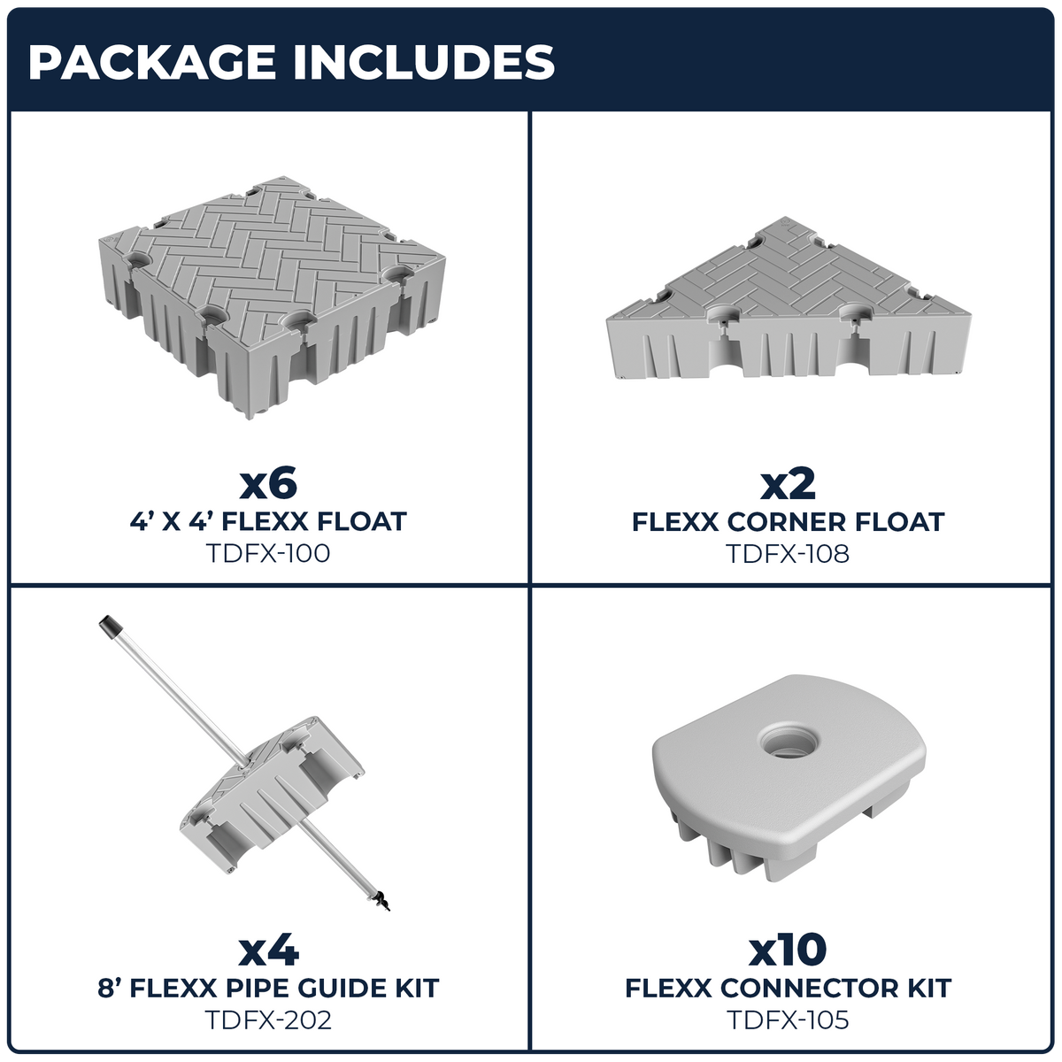 16' T-Shaped Floating Dock Package w/ Corner Floats and Pipe Guides