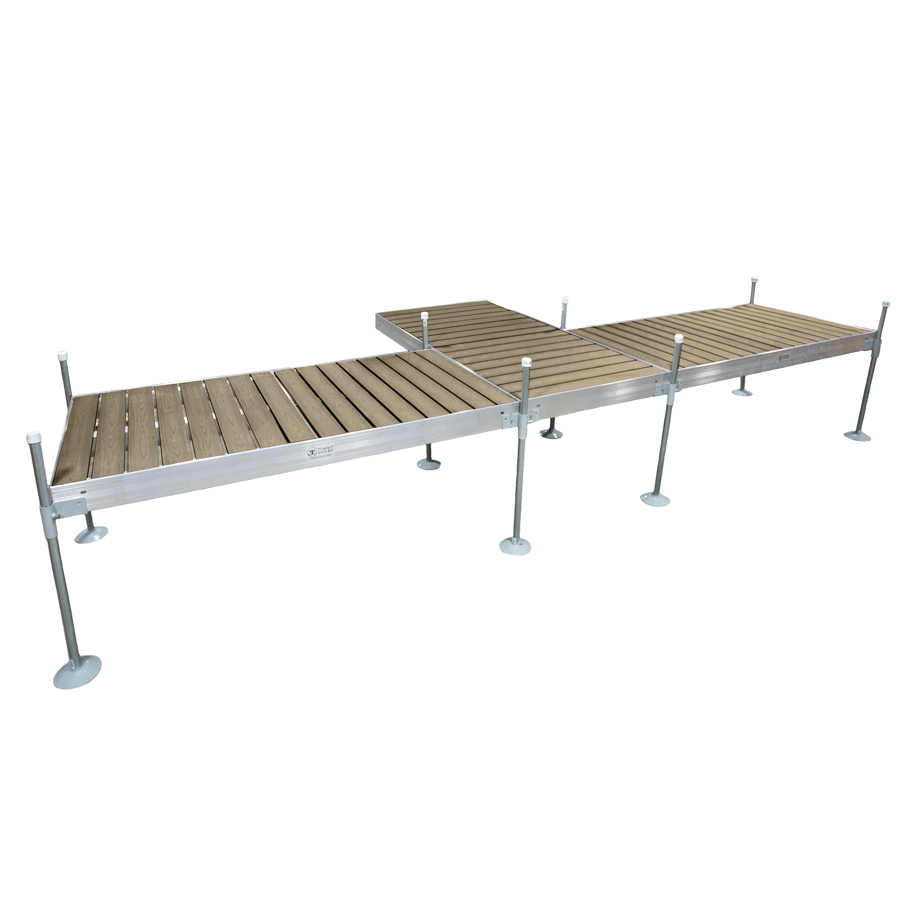 8' T-Shaped Boat Dock System with Aluminum Frame and Tan Composite Decking
