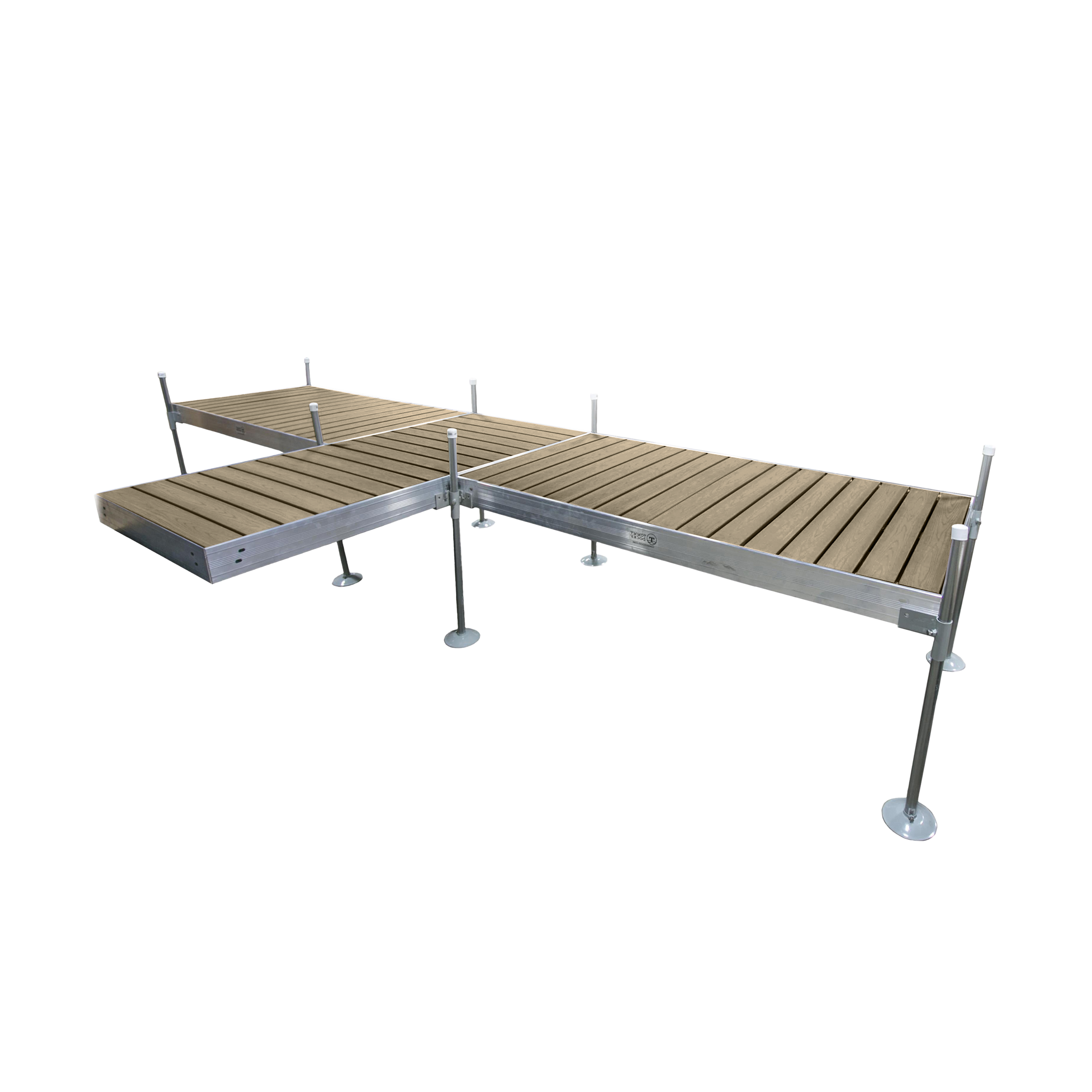 8' T-Shaped Boat Dock System with Aluminum Frame and Tan Composite Decking