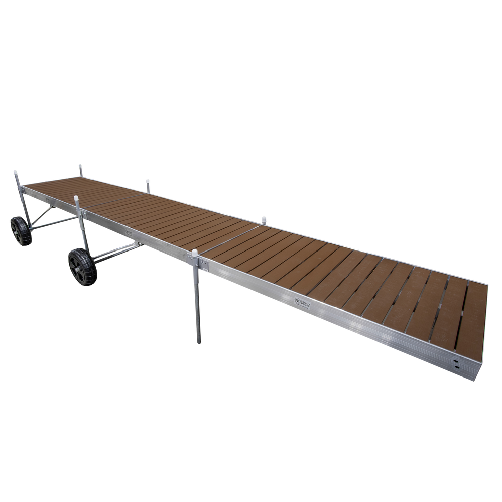 24' Roll-In-Dock Straight Aluminum Frame with Composite Removable Decking Complete Dock Package - Woodland Brown