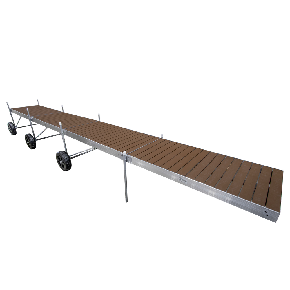 32' Roll-In-Dock Straight Aluminum Frame with Composite Removable Decking Complete Dock Package - Woodland Brown