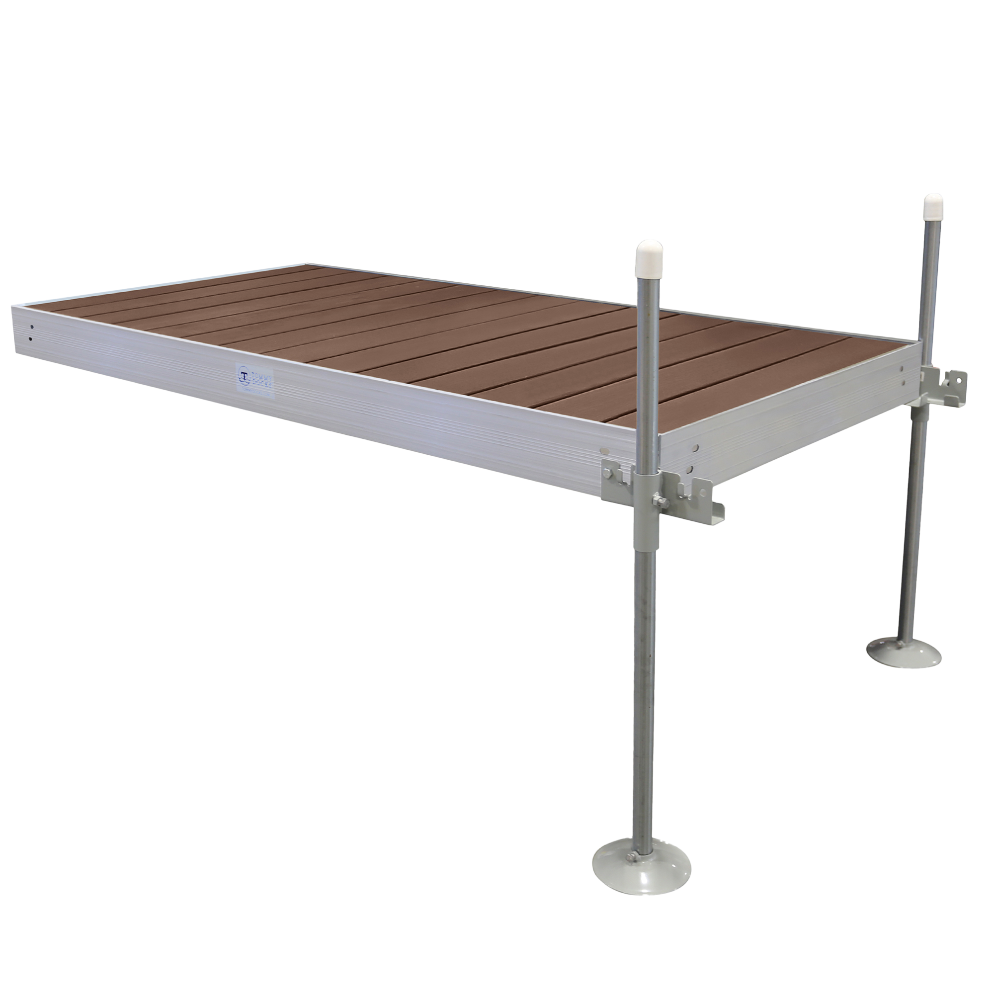 8' Straight Boat Dock System Extender Package with Aluminum Frame and Brown Composite Decking