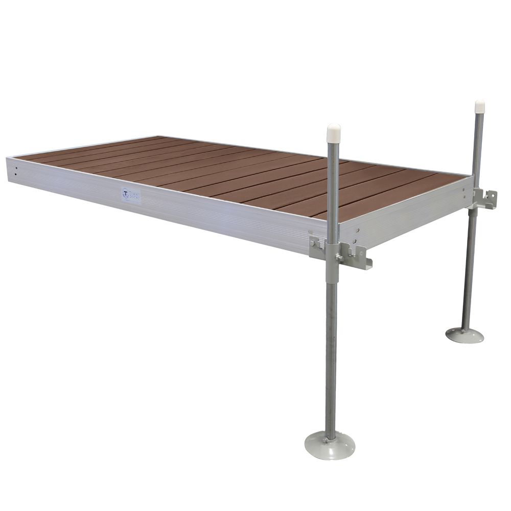 8' Straight Boat Dock System Extender Package with Aluminum Frame and Brown Composite Decking