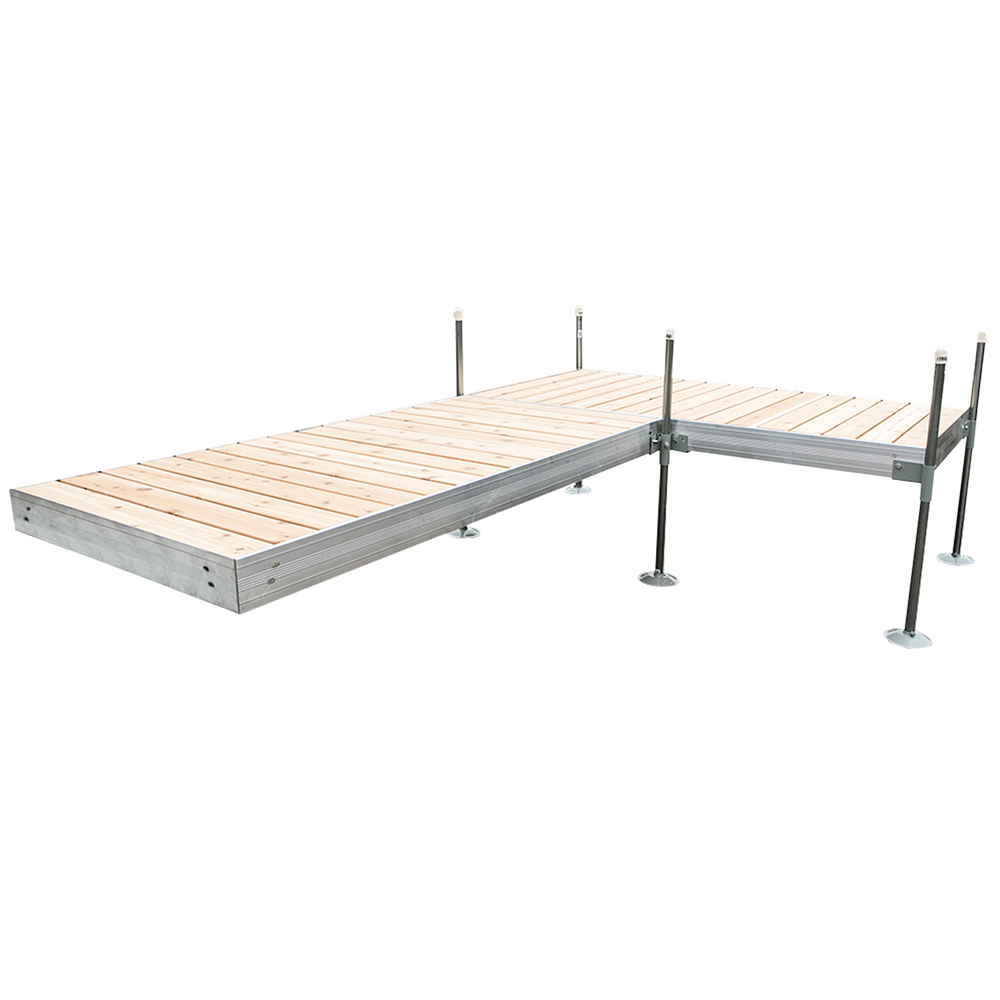 12' L-Shaped Boat Dock System with Aluminum Frame and Cedar Decking