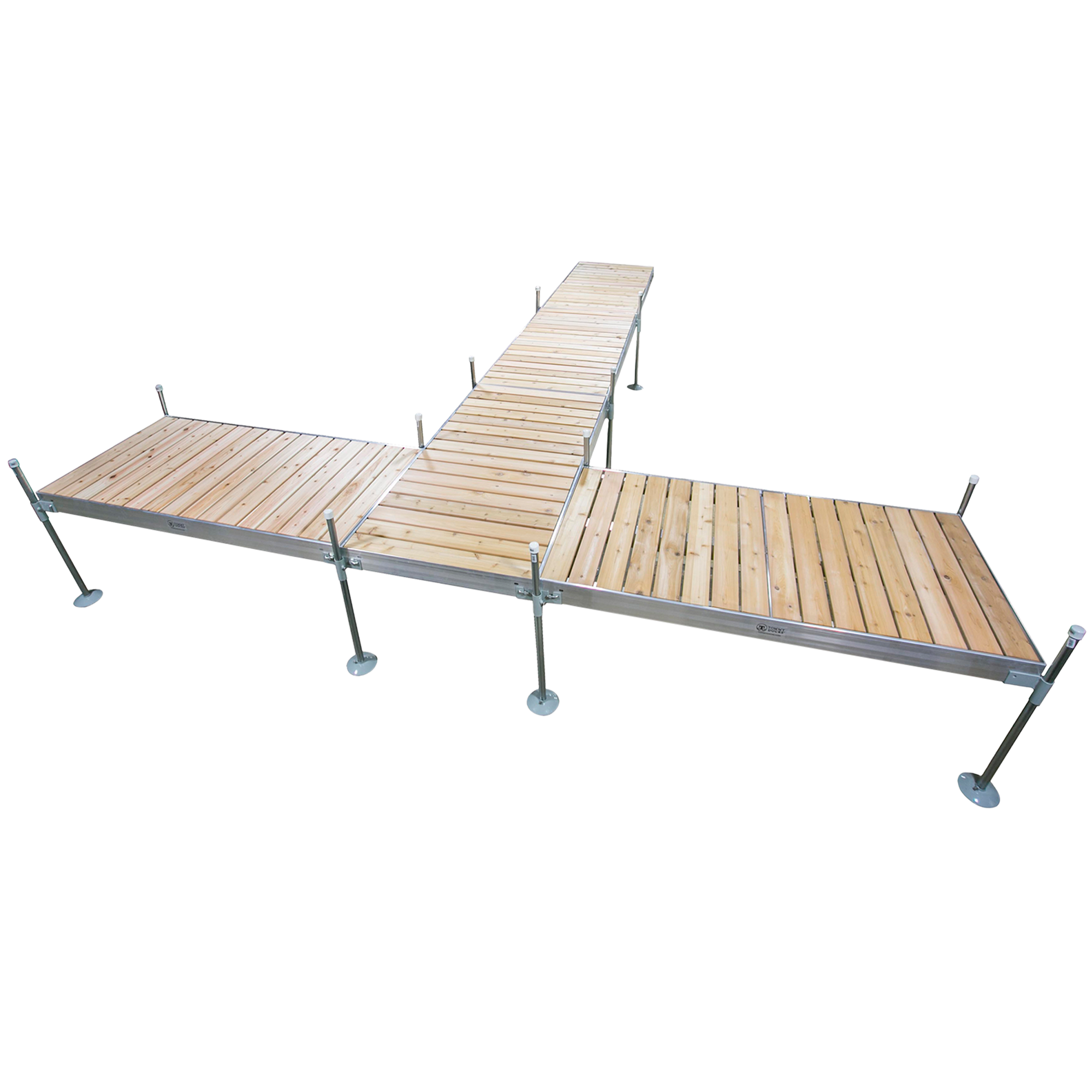 24' T-Shaped Boat Dock System with Aluminum Frame and Cedar Decking
