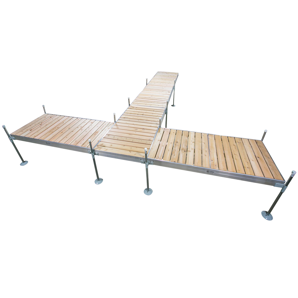 24' T-Shaped Boat Dock System with Aluminum Frame and Cedar Decking