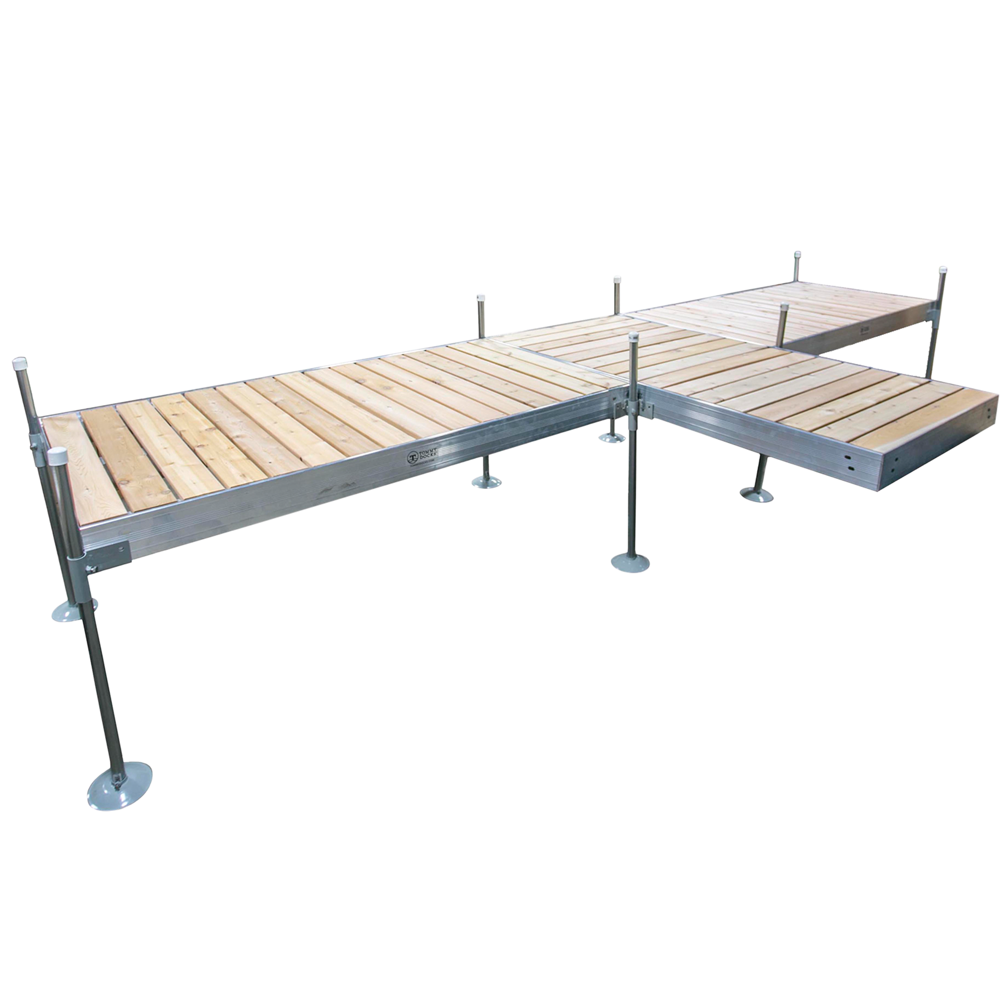 8' T-Shaped Boat Dock System with Aluminum Frame and Cedar Decking