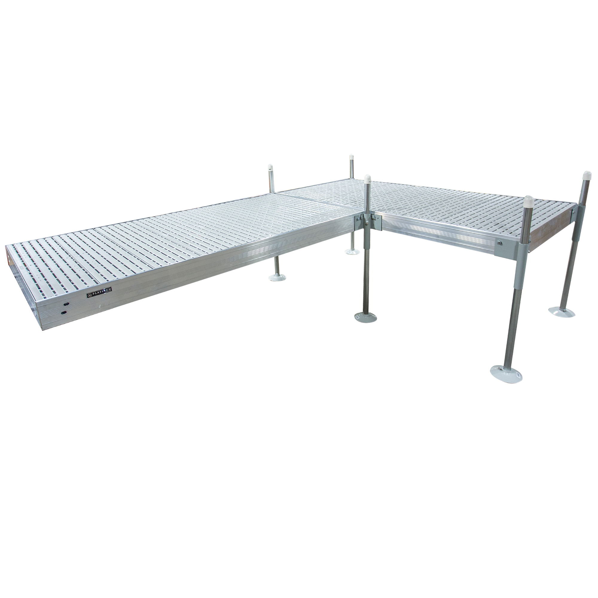 12' L-Shaped Boat Dock System with Aluminum Frame and Gray Titan Decking