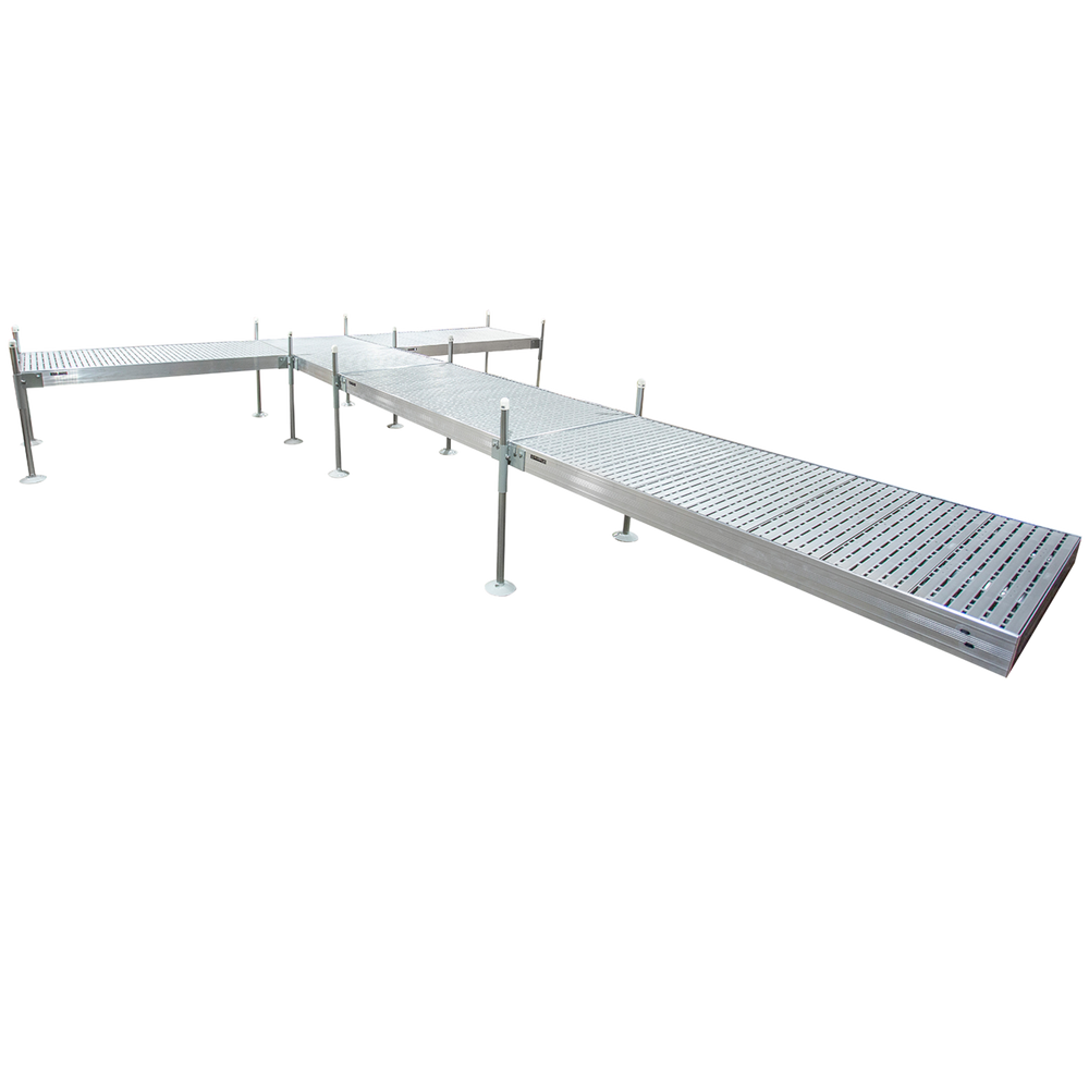 24' T-Shaped Boat Dock System with Aluminum Frame and Gray Titan Decking