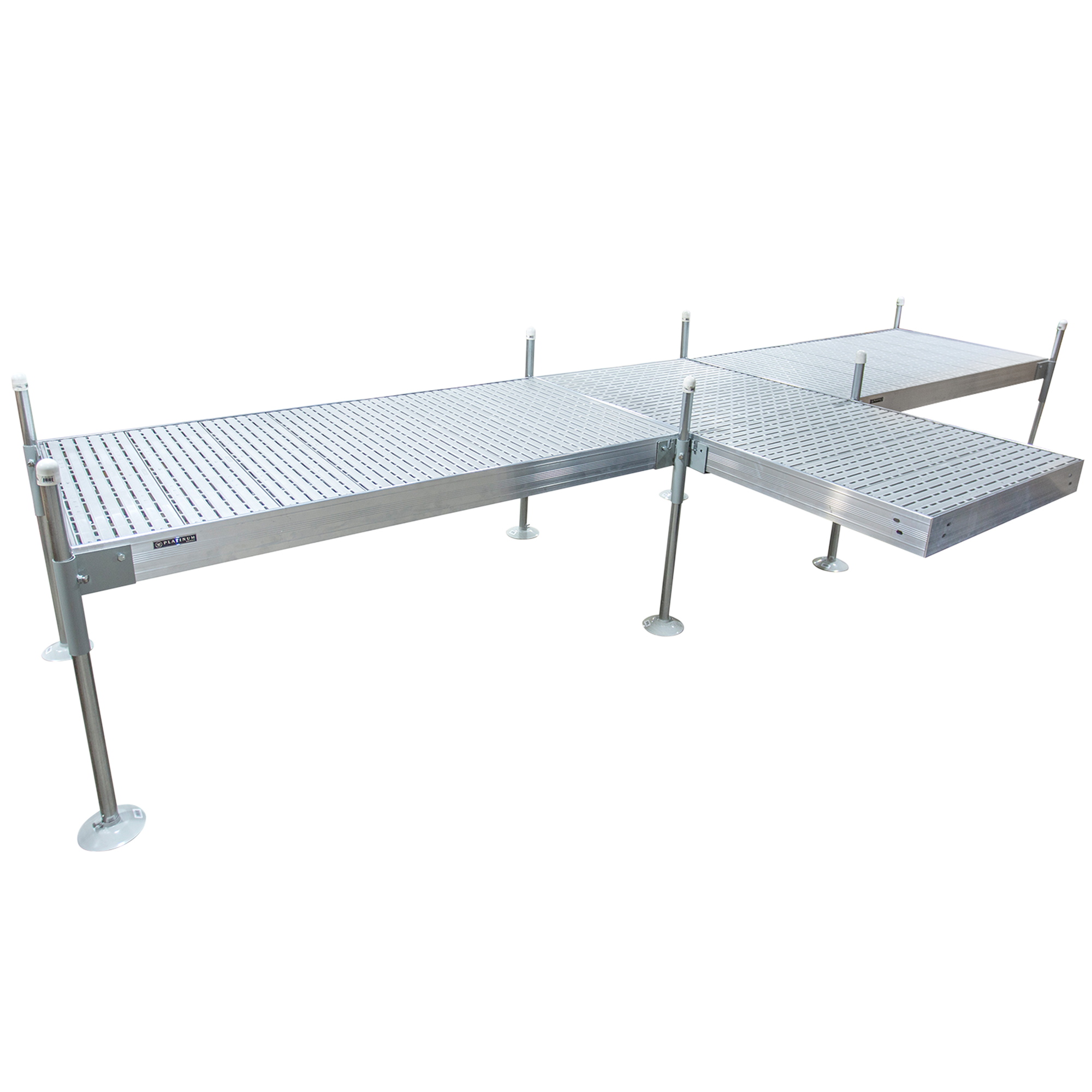 8' Shore T-Shaped Boat Dock System with Aluminum Frame and Gray Titan Decking
