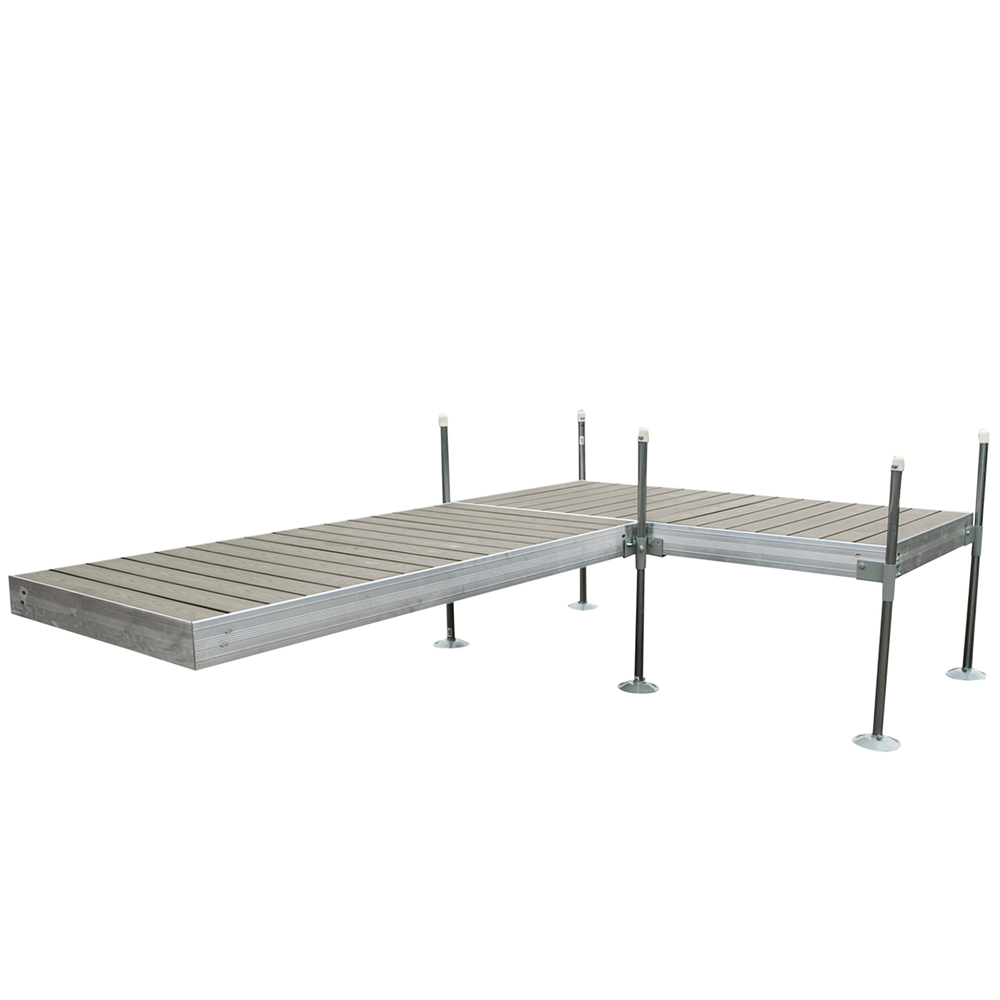 12' L-Shaped Boat Dock System with Aluminum Frame and Gray Composite Decking