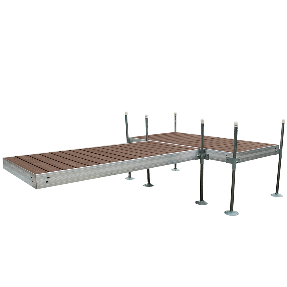 12' T-Shaped Boat Dock System with Aluminum Frame and Brown Composite Decking