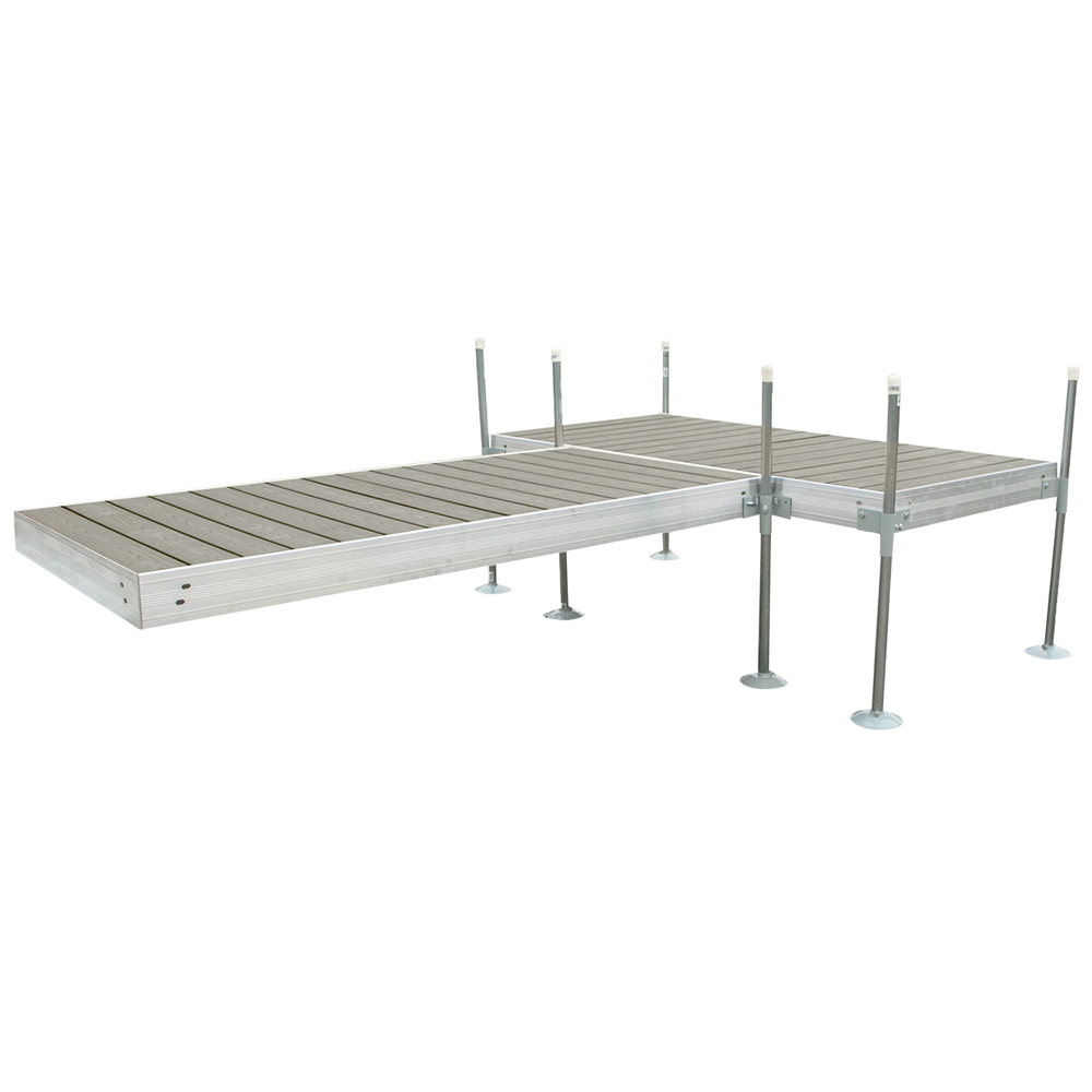12' T-Shaped Boat Dock System with Aluminum Frame and Gray Composite Decking