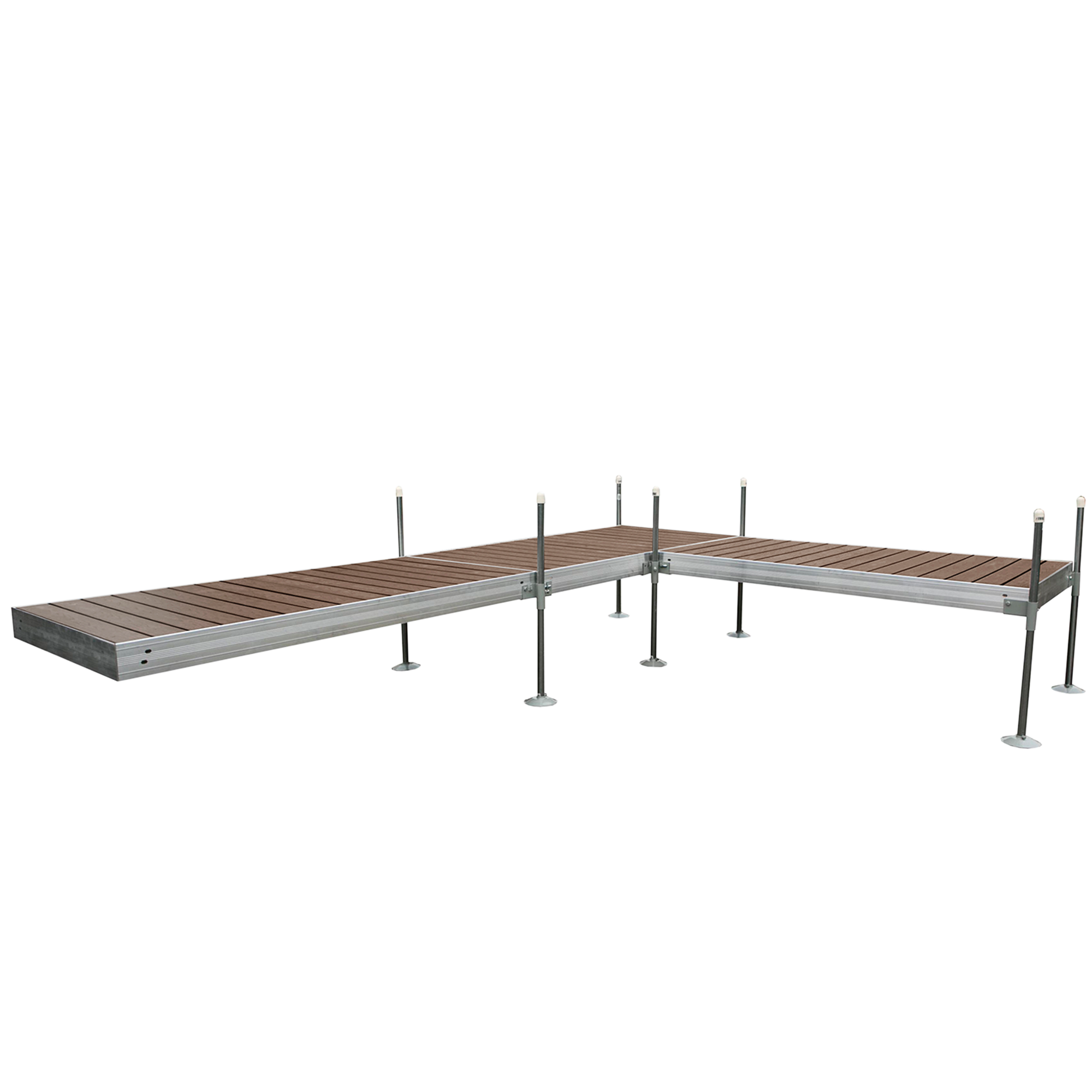 16' L-Shaped Boat Dock System with Aluminum Frame and Brown Composite Decking