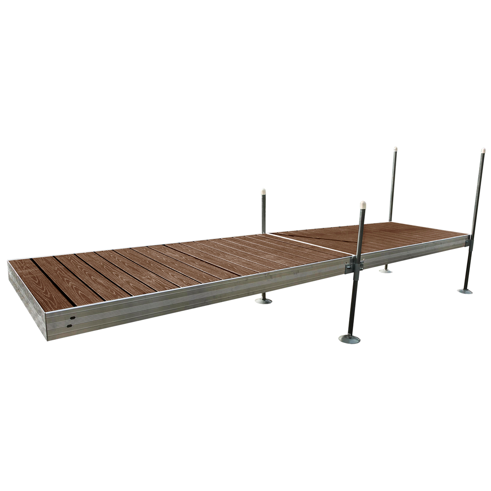 16' Straight Boat Dock System with Aluminum Frame and Brown Composite Decking
