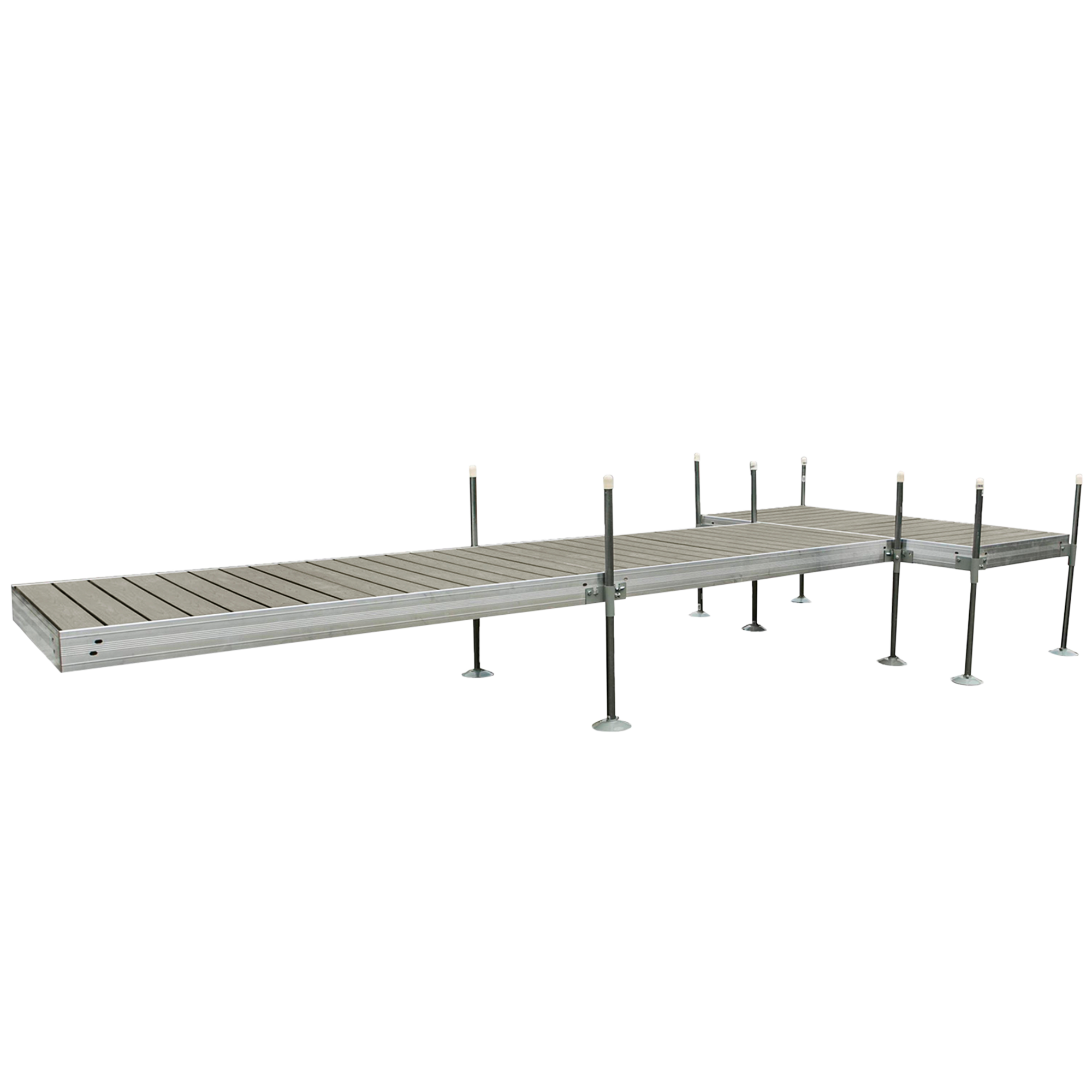 20' T-Shaped Boat Dock System with Aluminum Frame and Gray Composite Decking