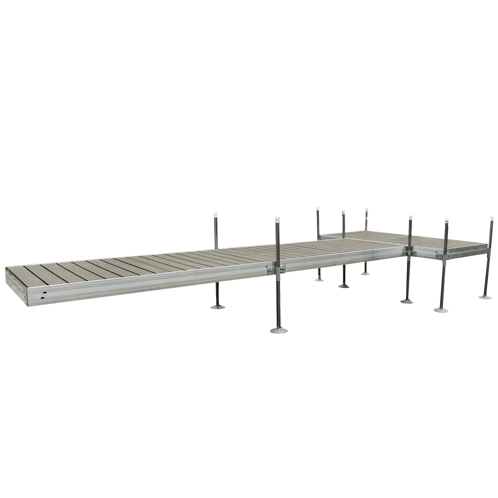 20' T-Shaped Boat Dock System with Aluminum Frame and Gray Composite Decking