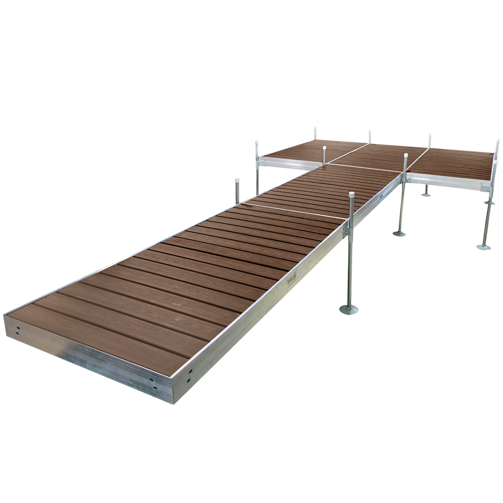 24' Platform Boat Dock System with Aluminum Frame and Brown Composite Decking