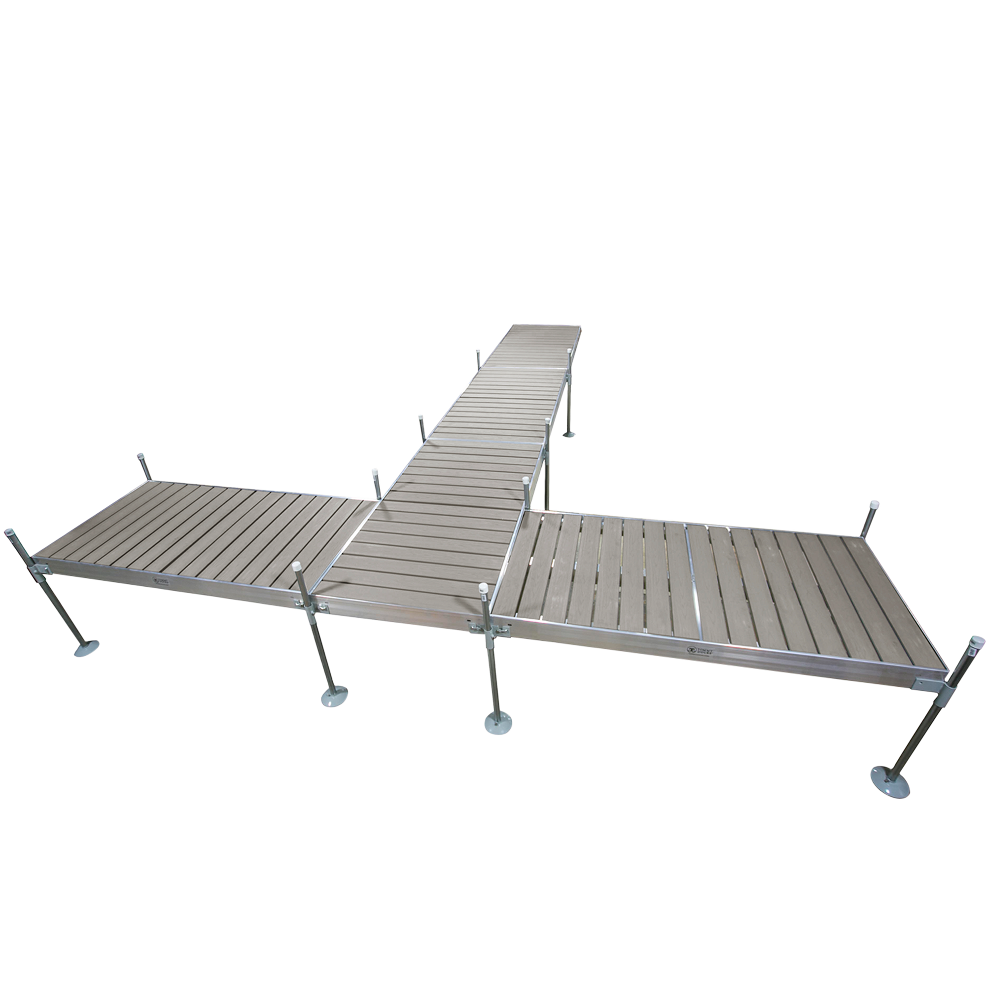 24' T-Shaped Boat Dock System with Aluminum Frame and Gray Composite Decking