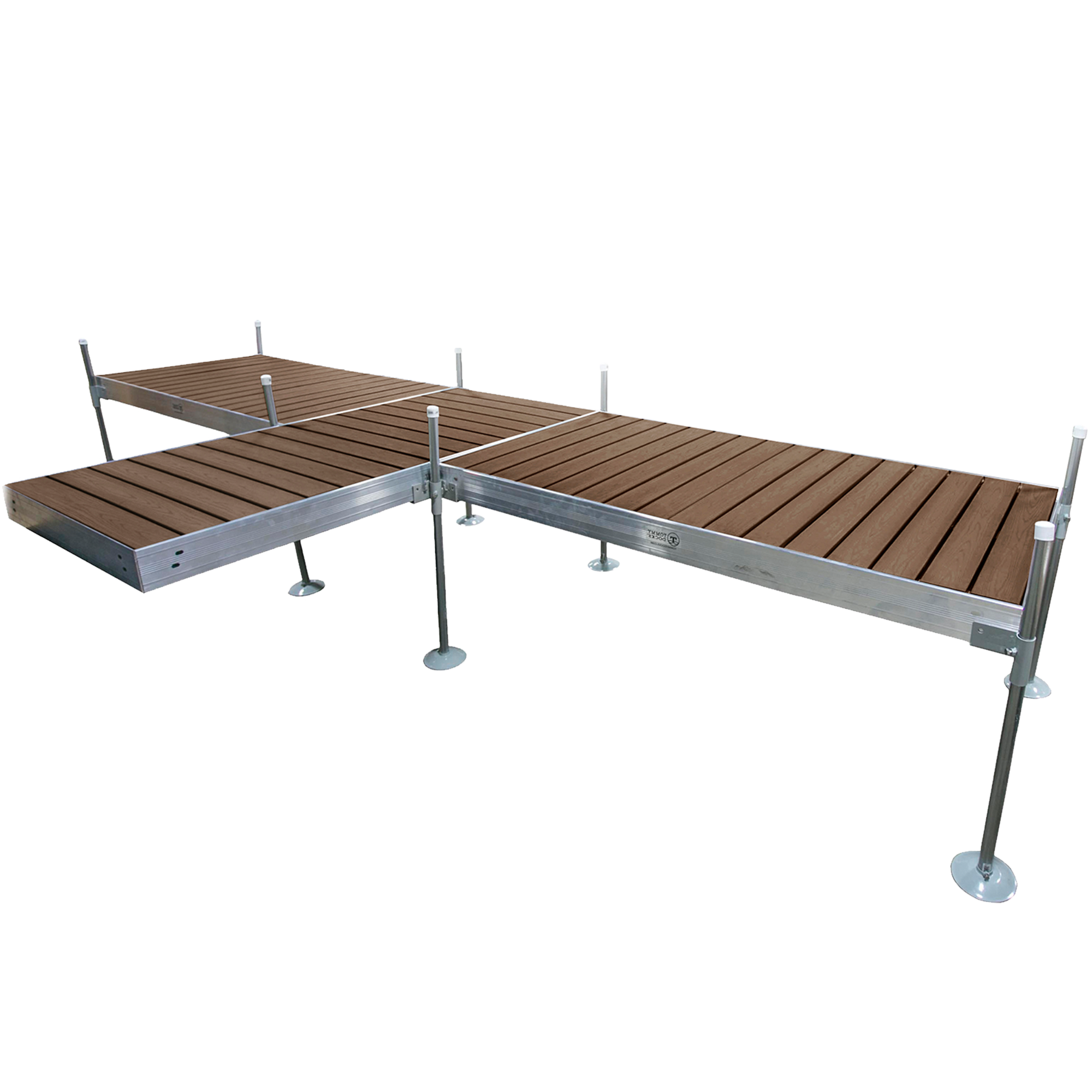 8' T-Shaped Boat Dock System with Aluminum Frame and Brown Composite Decking