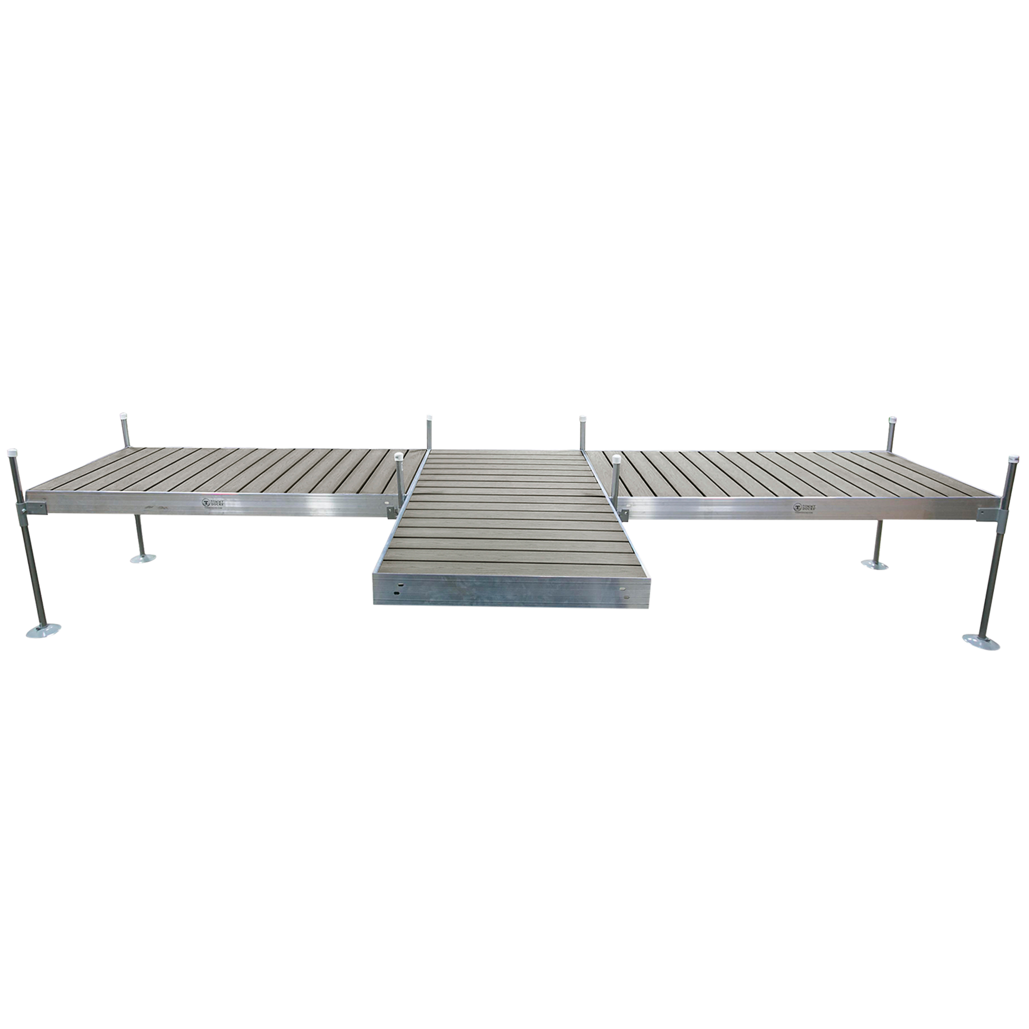 8' T-Shaped Boat Dock System with Aluminum Frame and Gray Composite Decking